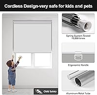 Vista 4 de BERISSA Persianas enrollables opacas para ventanas, sin cordón, con protección UV, ahorro de energía, oscurecimiento de habitación, para ventanas