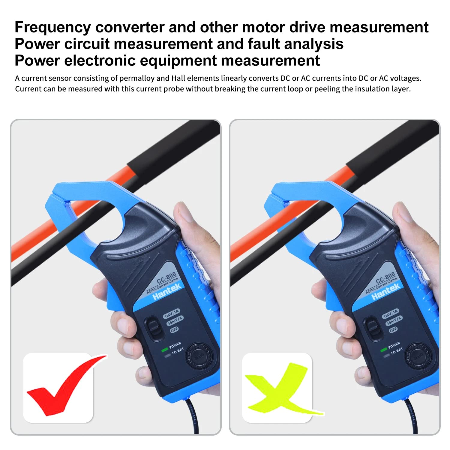 oscilloscope Probe AC/DC Current Clamp probe Hantek CC-65 CC-650 CC-800 20KHz/400Hz Bandwidth 1mV/10mA 65A/650A/800A with BNC plug(CC-65)
