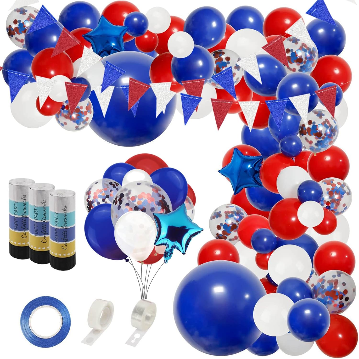 150Pcs Red White Blue Balloons Arch Kit, Navy Balloons