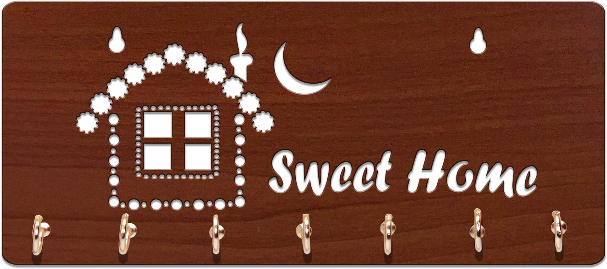 Wooden Key Holder for Wall with 7 Hooks for Keys | SweetHome Brown Design Key Stand for Home Decor Wall Decor Wall Room Decor Keys Stand by Sehaz Artworks