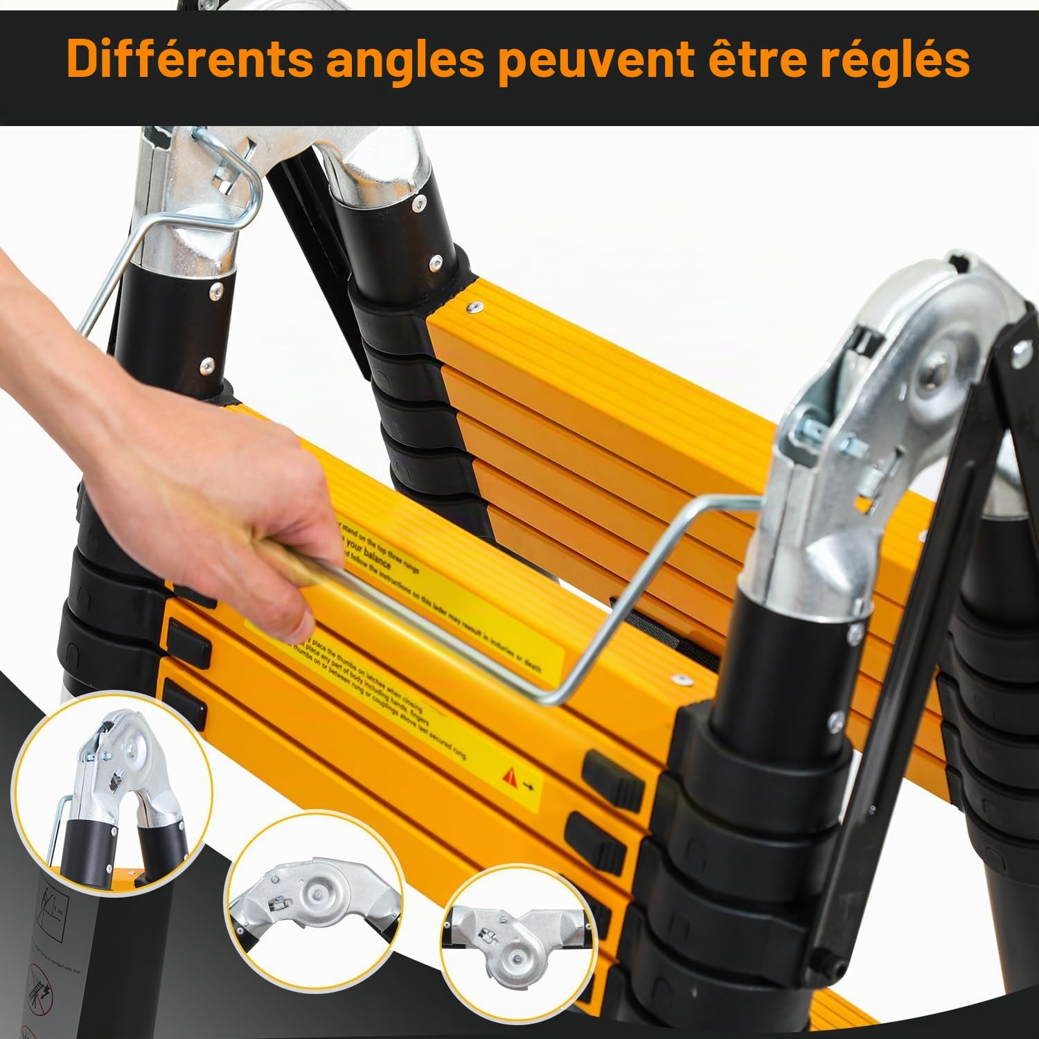 Eulenke Échelle télescopique en Aluminium, escabeau Multi-Usage 5m (2,5m + 2,5m) avec stabilisateur, echelle Pliante Charge maximale : 330lbs / 150 kg, Antidérapante escabeau telescopique, argenté