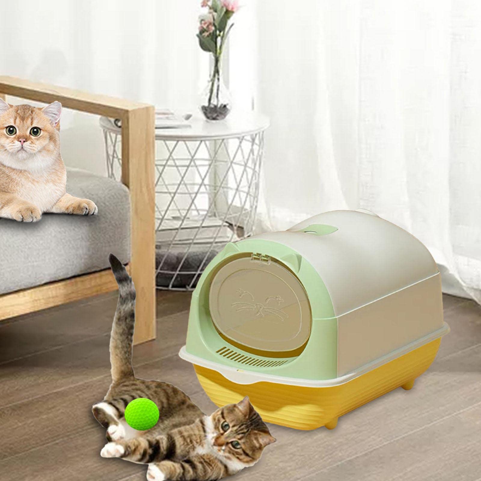 Bothyi Hooded Cat with Lid, Fully Enclosed Large Cat Toilet with Front Door, Easy Tidy Detachable Large Cat Kitten Potty Pet Supplies, Light Green