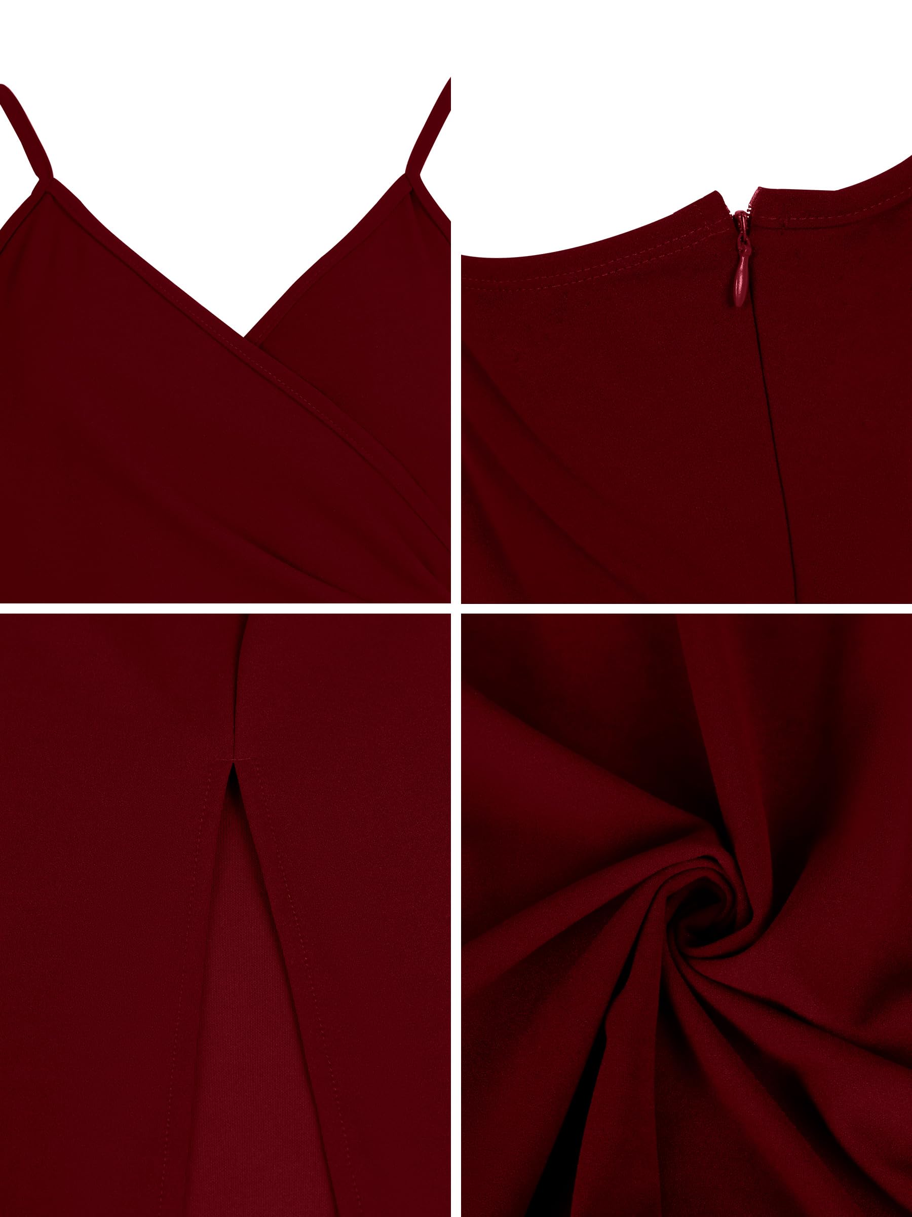 Missufe Schlitz Cocktail Maxi Lang Abendkleider Damen Partykleid Spaghettiträger Ärmellos Wickelkleid Hochzeit Ballkleid (Burgunderrot – Bild 7