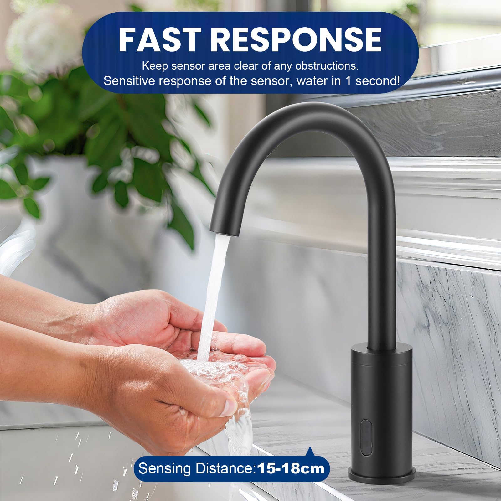 Sensore per rubinetto : Sensore a infrarossi per rubinetto bagno cucina - Rubinetto bagno automatico con miscelatore temperatura scatola di controllo, nero (Nero)