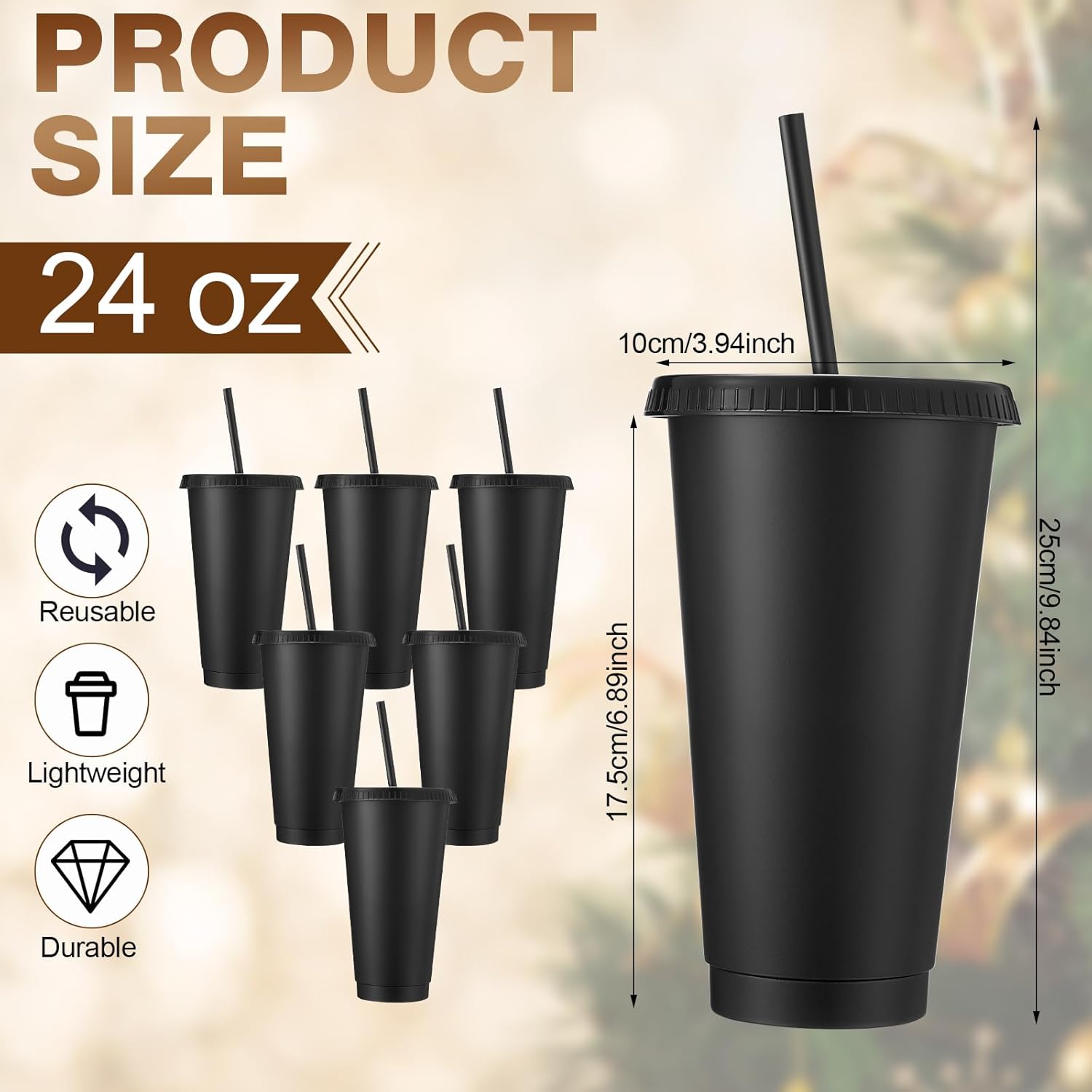 Honeydak 30 Pack Tumbler with Straw and Lid Bulk Cups for Gifts Water Bottle Iced Coffee Travel Mug Cup Reusable Plastic Tumblers for Party Birthdays 24-27 oz (Black Color) - Image 3