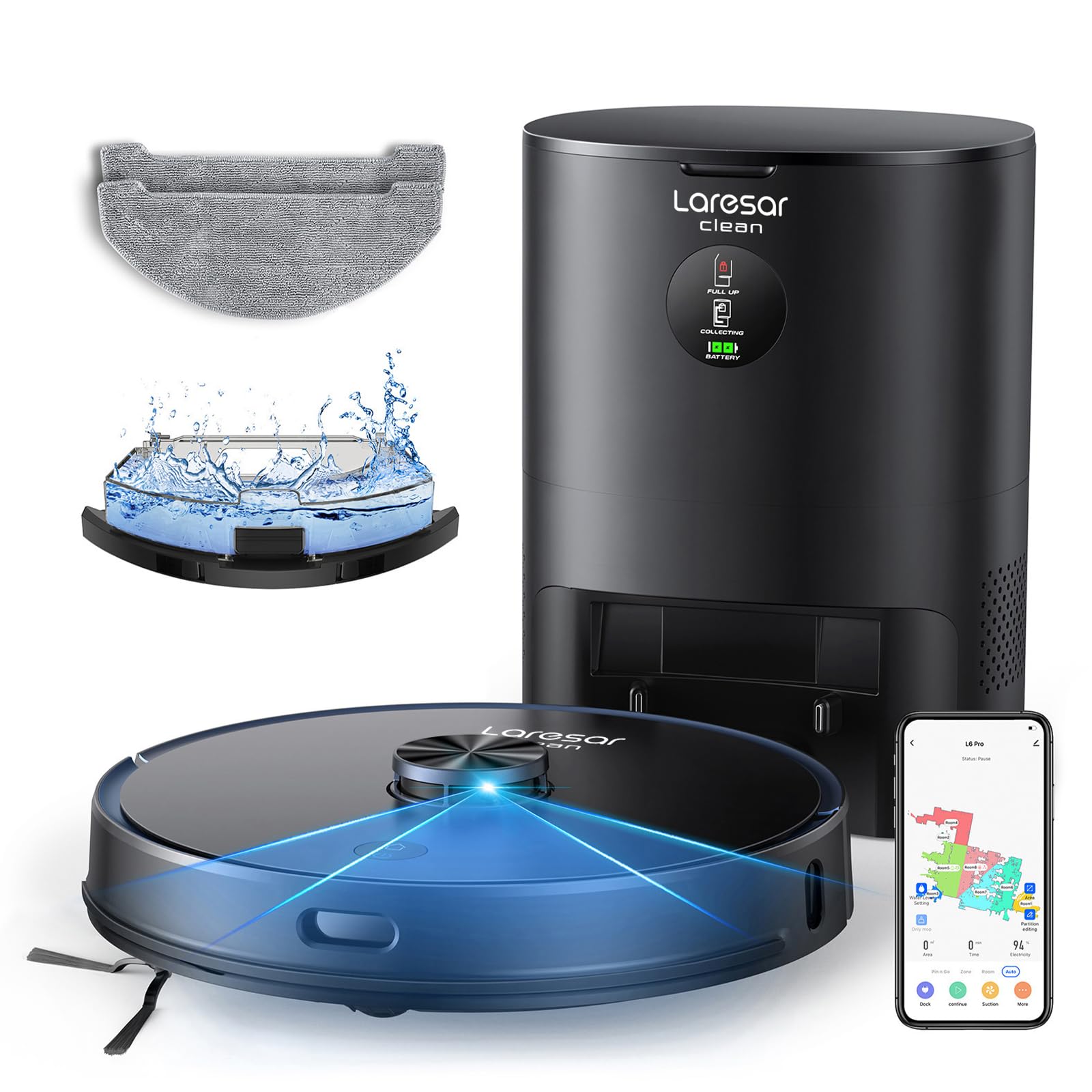 Laresar Clean Robot Vacuum and Mop Combo, 3500Pa Robotic Vacuum with 3.5L Self Emptying Station, 250 mins Runtime, LIDAR Navigation, WiFi/APP/Alexa Control, Ideal for Pet Hair, Carpet and Hard Floor