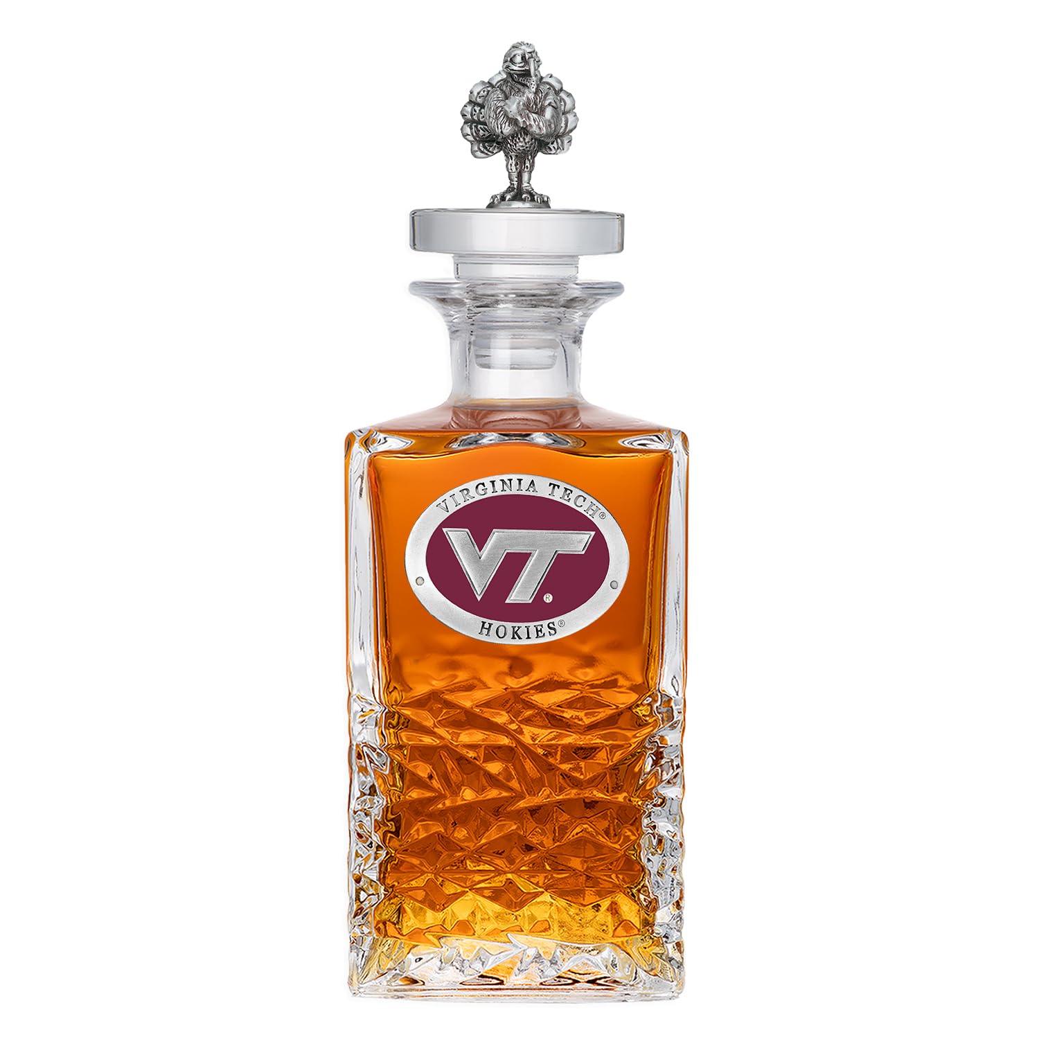 Virginia Tech (Hokies) Heritage Decanter with 3D Stopper | 25 OZ Liquor Pourer | Expertly Crafted Pewter Glass