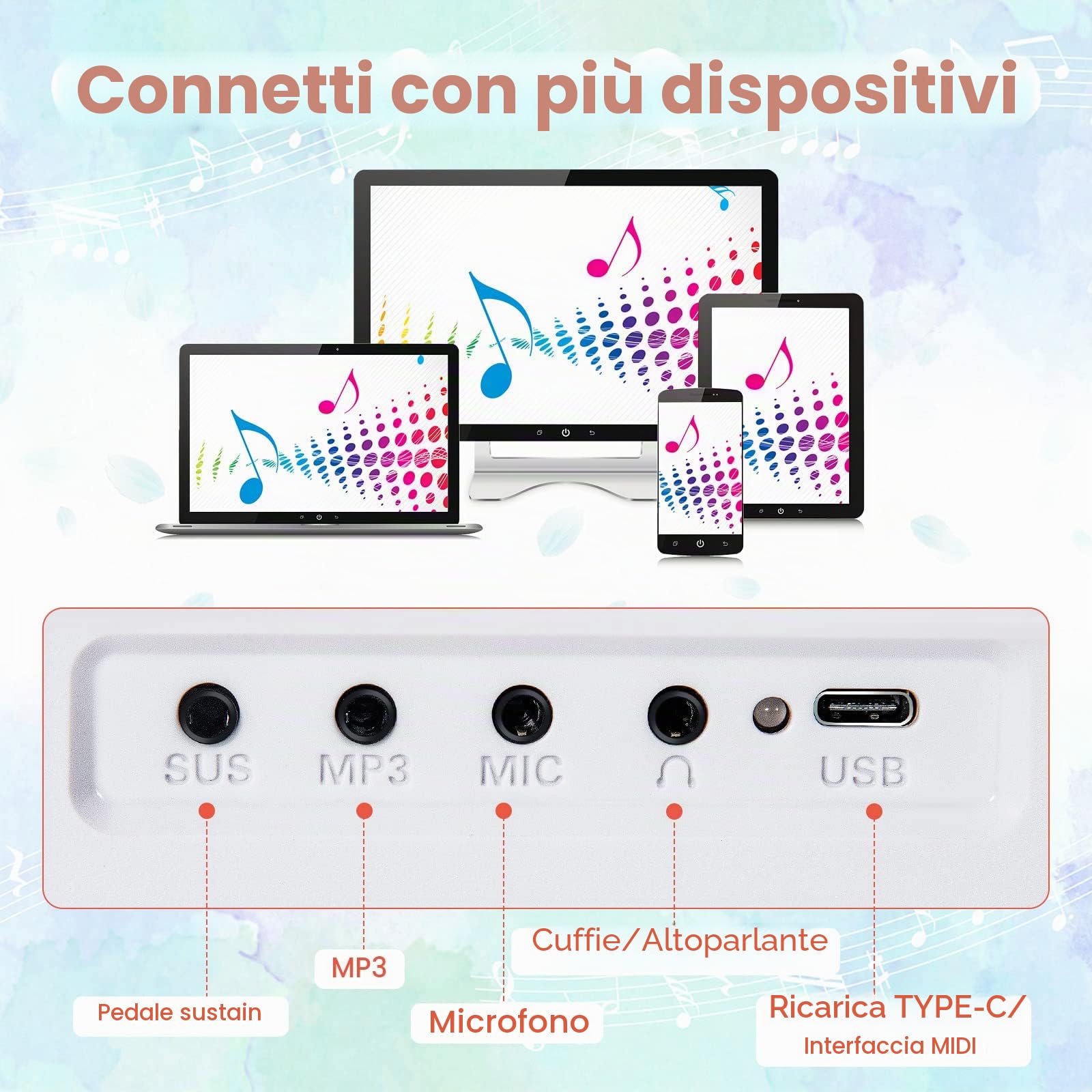 RELAX4LIFE Pianoforte Digitale Portatile con 88/61 Tasti Illuminati, Custodia, Leggio, Modalità di Insegnamento,MP3/USB/MIDI/Bluetooth (88 TASTI, MODELLO 1-BIANCO)