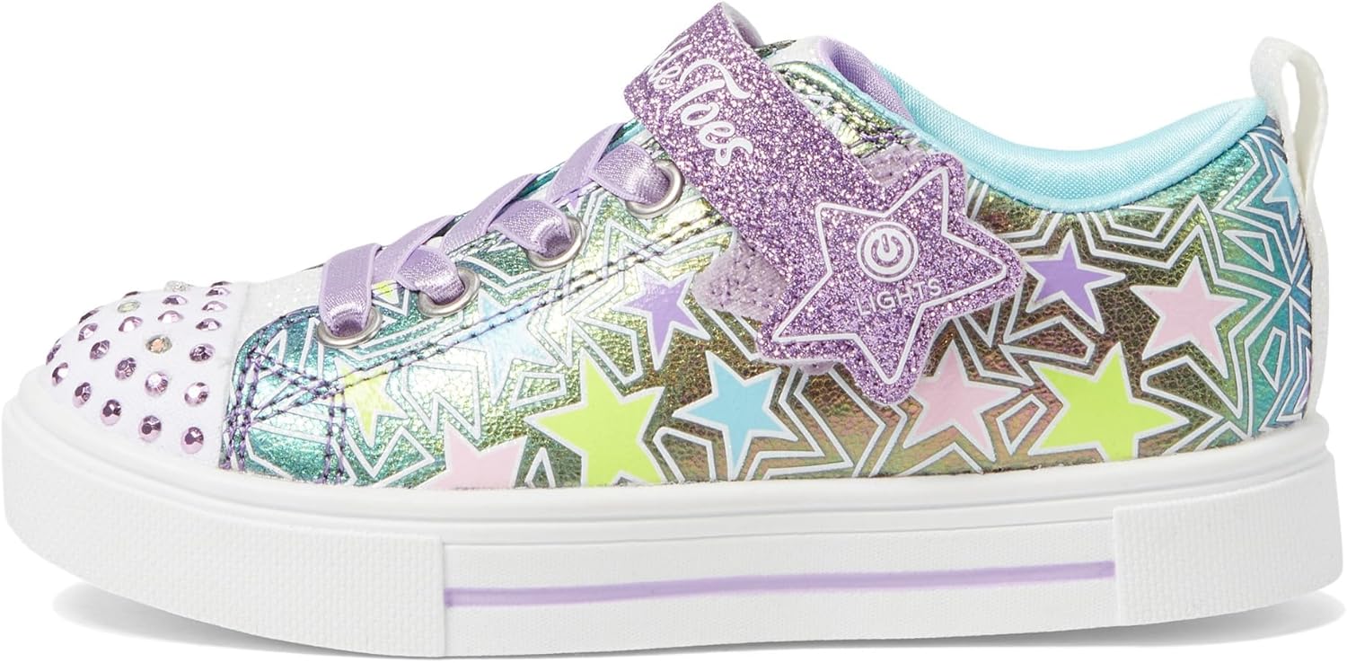 Skechers Kids Girls Twinkle Sparks-Shimmer Star Sneaker, Purple/Multi, 2 Little Kid
