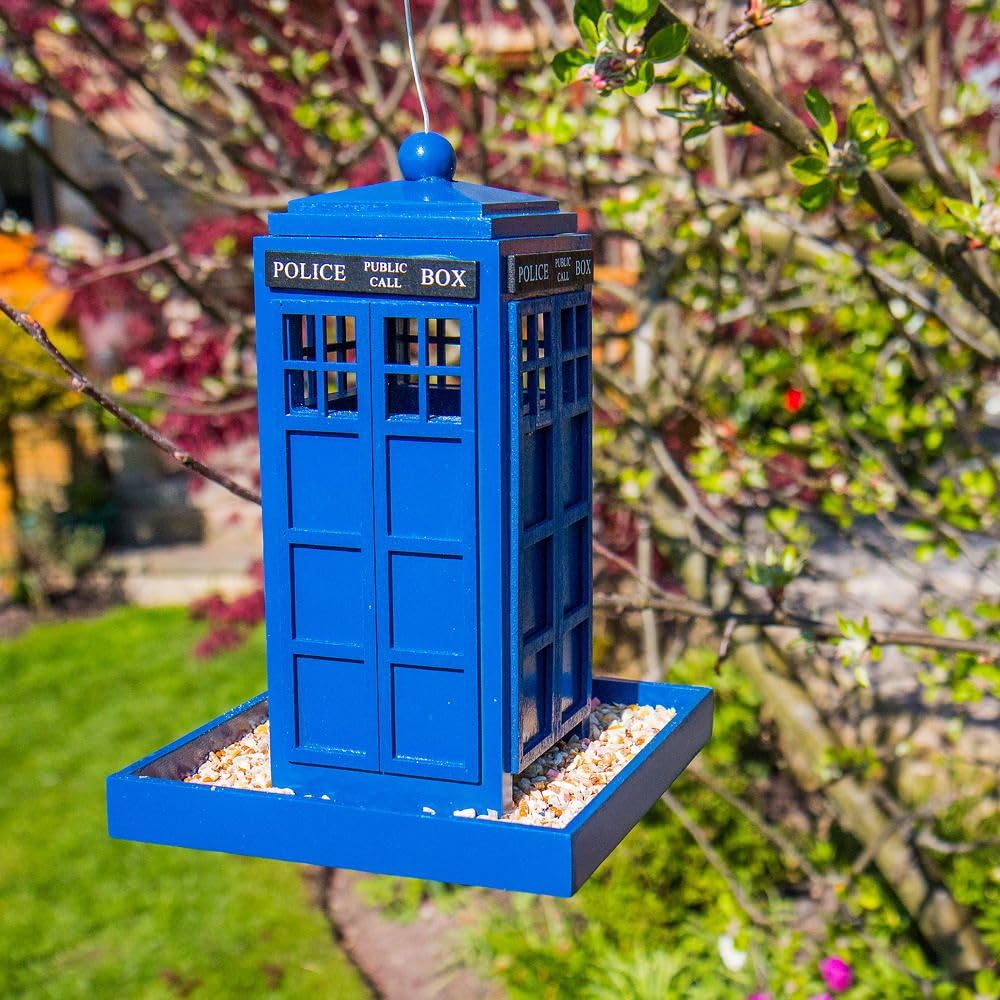 New Stunning Blue Police Phone Box Design Bird Feeder Unique And Whimsical Bird Feeder For Outdoor Hanging Garden Yard Decoration -