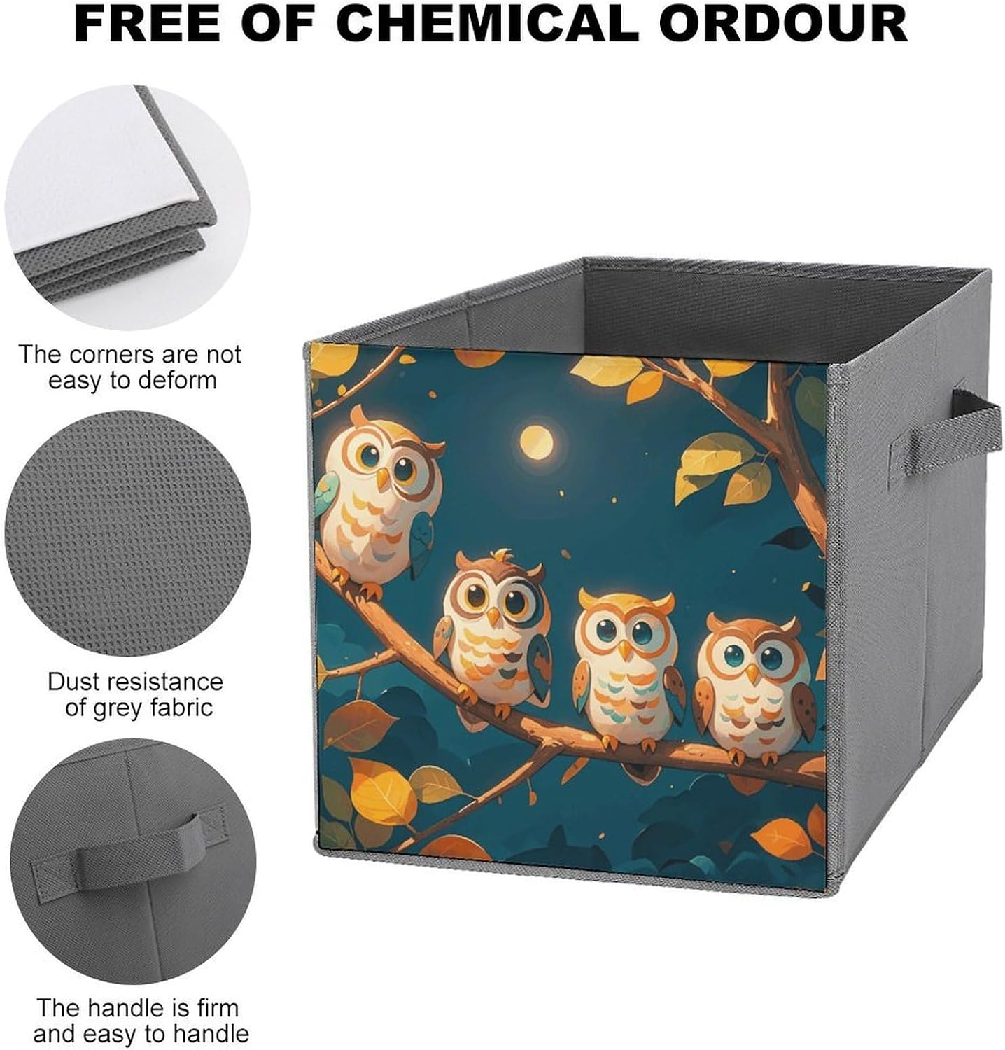 Folding Storage Bins Oxford Fabric Clothes Storage Boxes with Handles | Owls On Branches Cube Organizer, Easy to Store, Multi Functional Cube Storage Organizer for Office Bedroom