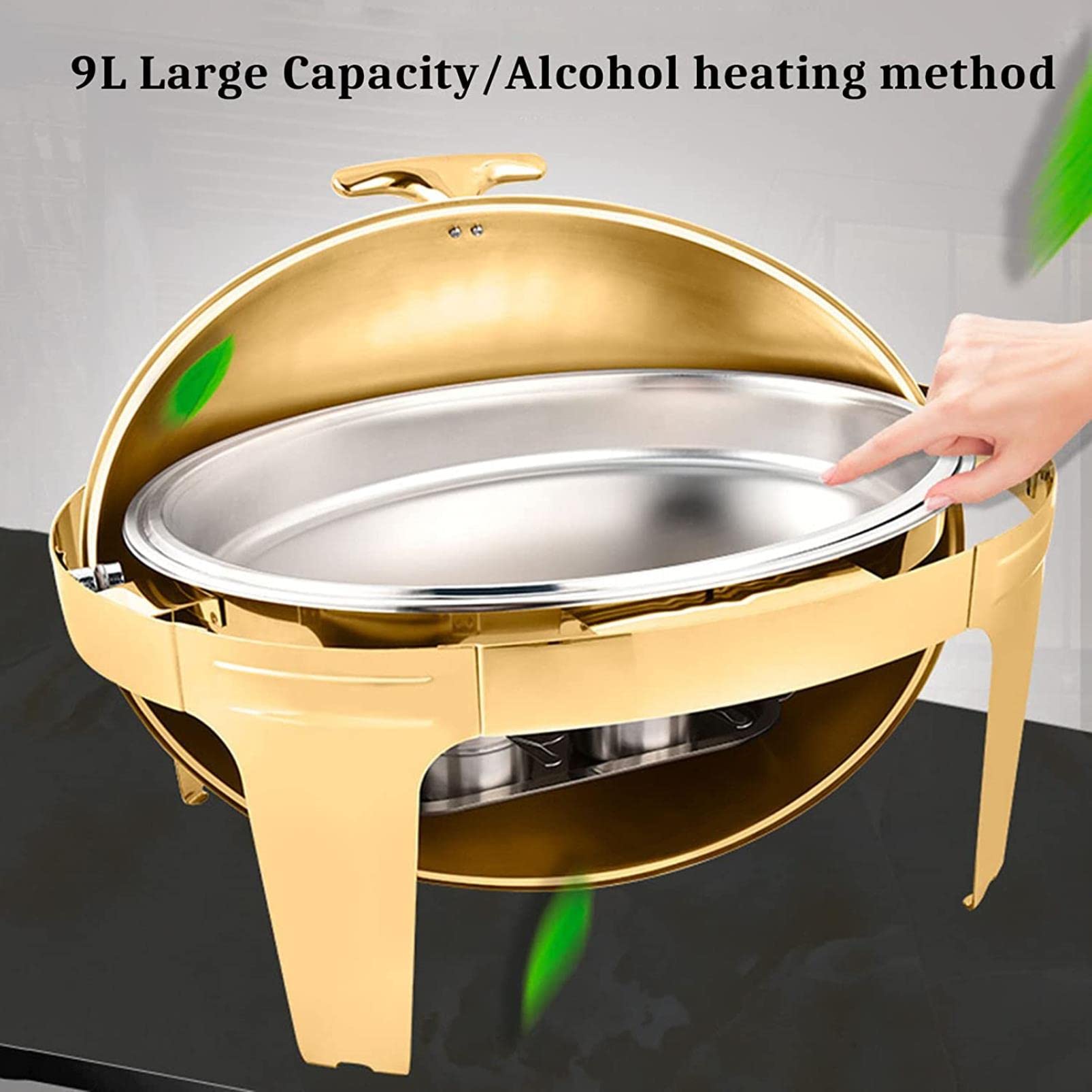 Chafing Dish con Coperchio a Rullo da 9 Litri, Contenitore riscaldante per Buffet a Forma di Uovo, con teglia per Alimenti e Porta-combustibile, per Buffet, cene, Feste, Banchetti Nuziali