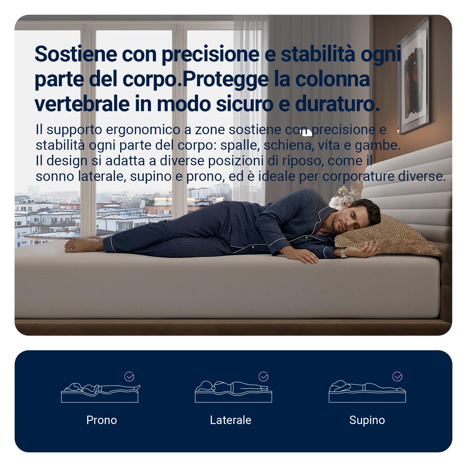 Avenco Materasso Matrimoniale 160x200, Alto 20 cm in Memory Foam e Schiuma a Onde in Fibra di Bambù, Ortopedico e Ergonomico, Rimovibile e Lavabile