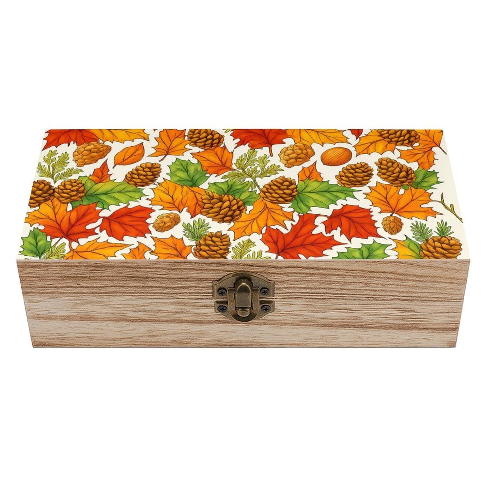 Oudrspo Maple Leaf & Pine Cone Retro Wooden Storage Box Keepsake Jewelry Decorative Art Storages Box Gift Boxs