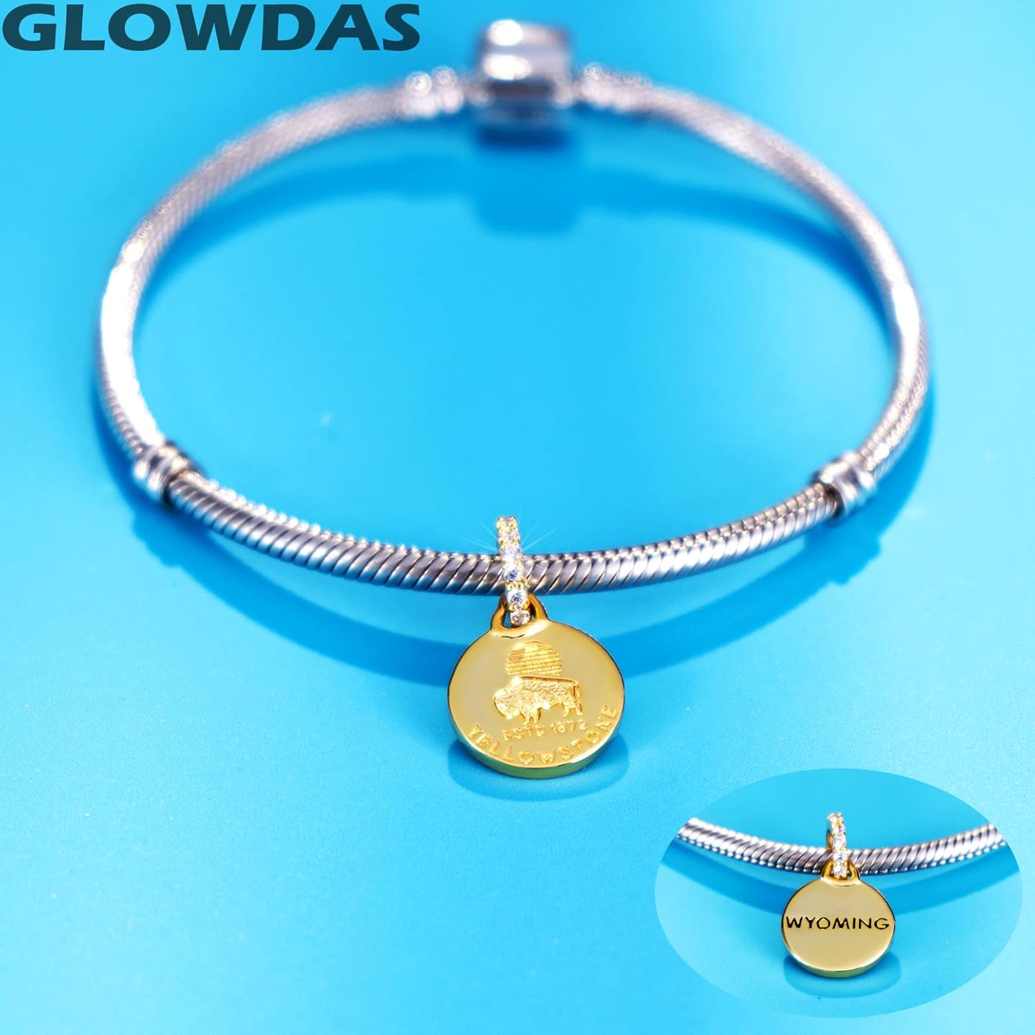 Yellowstone National Park Charm Pendant, fit Pandora Travel Souvenir Bracelet, 925 Sterling Silver Wyoming American Bison Wildlife Dangle Bead, Gift for Daughter/Mom Necklace - Image 4