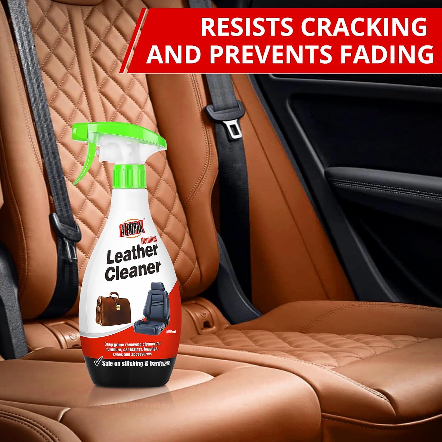 2-in-1 Leather Cleaner & Leather Conditioner | Car Interior Cleaner for Car Seats, Sofa, Furniture, Bags, Shoes, Luggage | Safe for Stitching & Hardware, Auto Detailing, 360° Spray, 500ml
