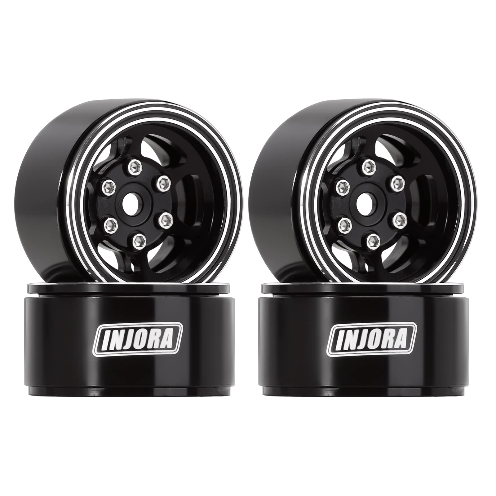 INJORA 1.0 Beadlock Wheel Rim 4PCS CNC Aluminum Wheels for 1/18 TRX4M 1/24 RC Crawler Car Axial AX24 SCX24 FMS FCX24 Upgrade (Black)