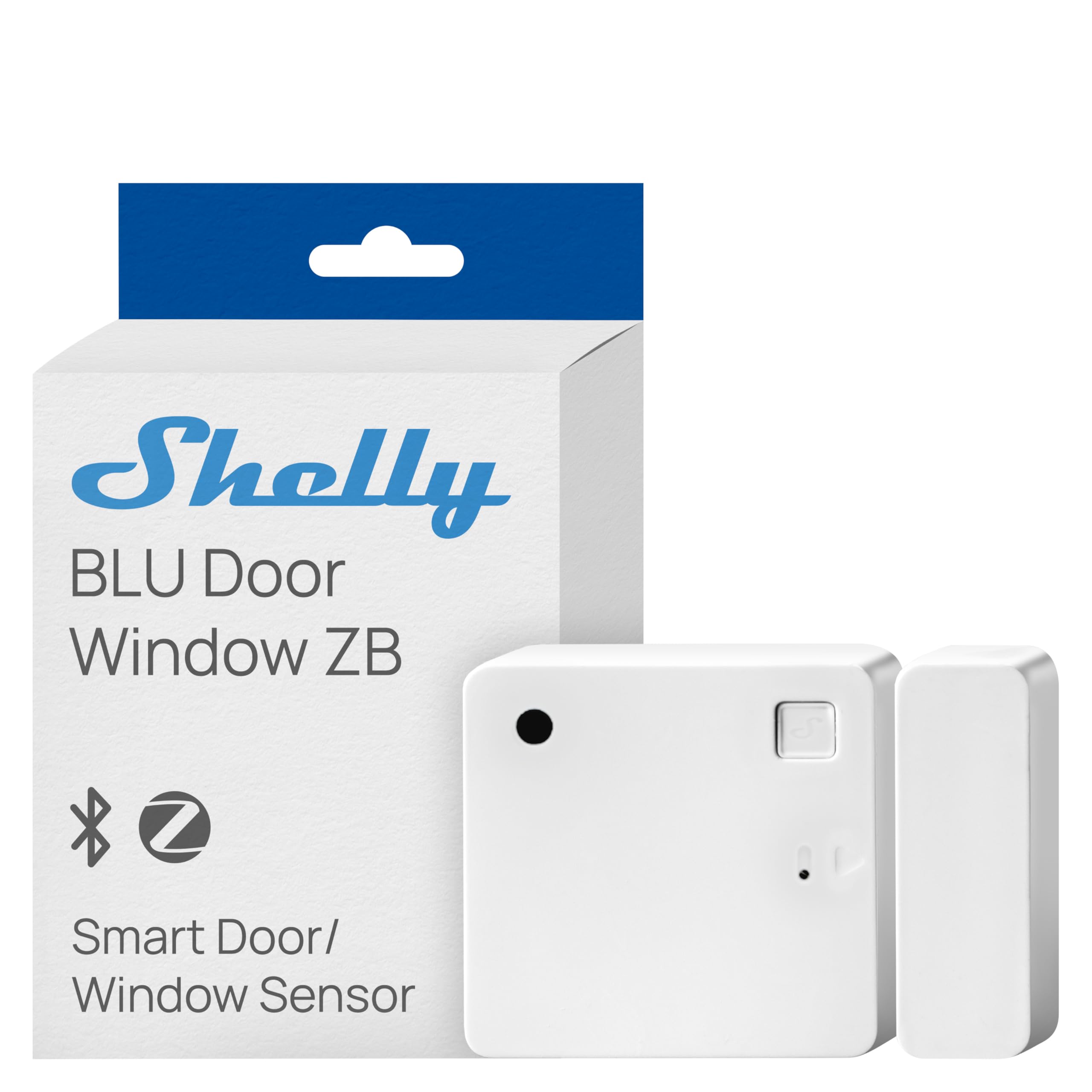 Shelly BLU Door/Window ZB Blanco – Sensor Puertas y Ventanas Zigbee y Bluetooth, Detector inalámbrico Apertura/Cierre, Sensor de luz, Batería de 2 años y Control por aplicación