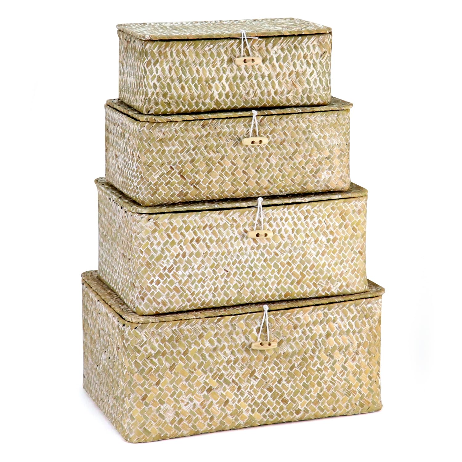 Amazon.com: QWORK Seagrass Basket Set with Lids - 4-Piece Rattan Wicker ...