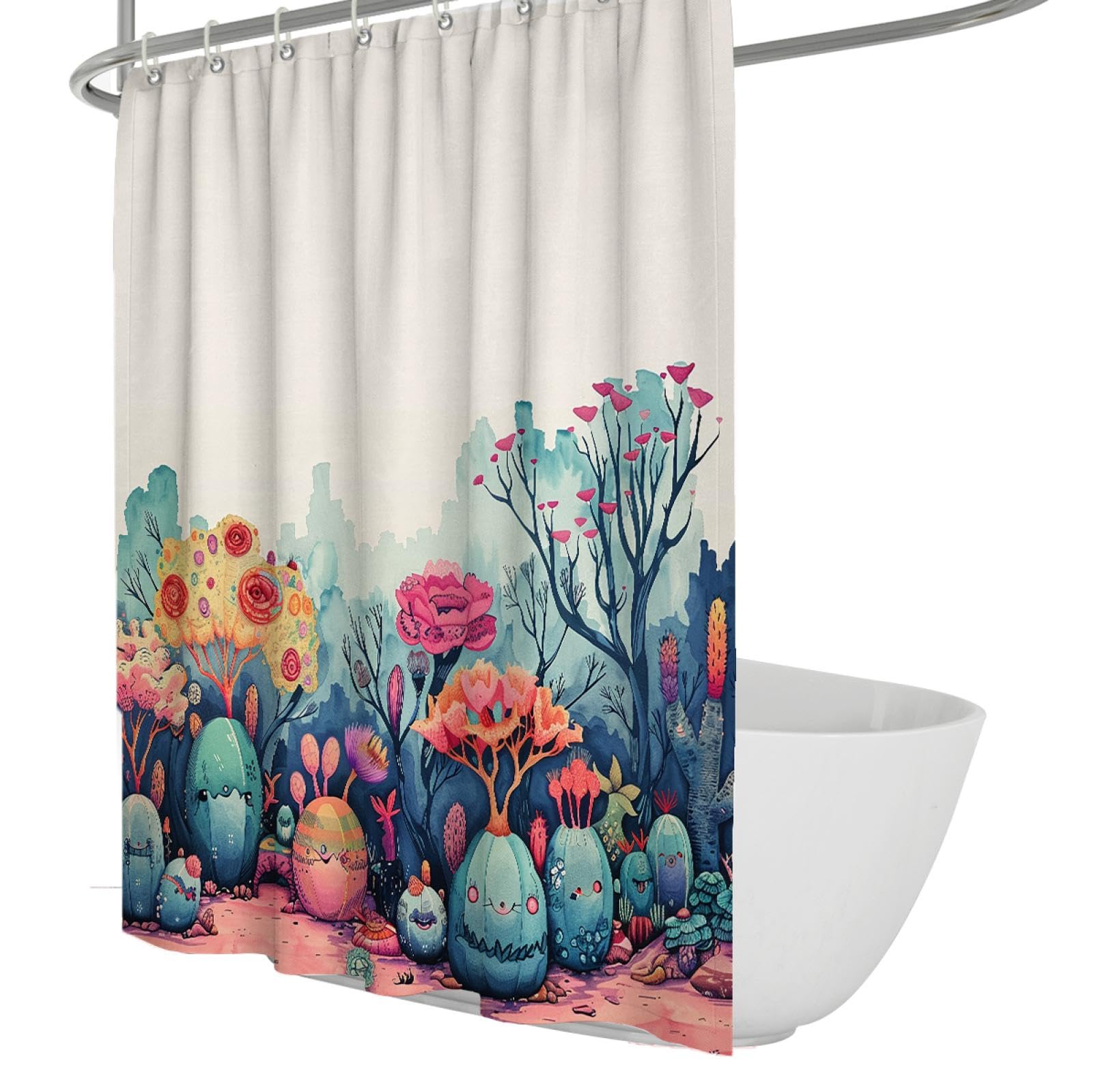 Rideau de baignoire d'appartement plantes aquarelle W260cm