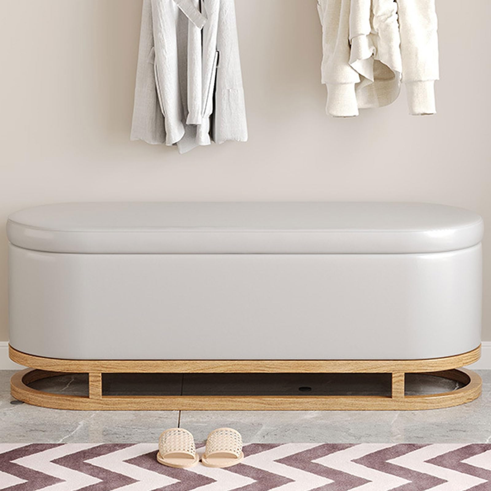 Nowoczesna ławka do przechowywania wejściowa wyściełana ławka na buty do rustykalnego domku wejściowego khaki 120 x 43 x 42 cm - stylowe i funkcjonalne rozwiązanie meblowe
