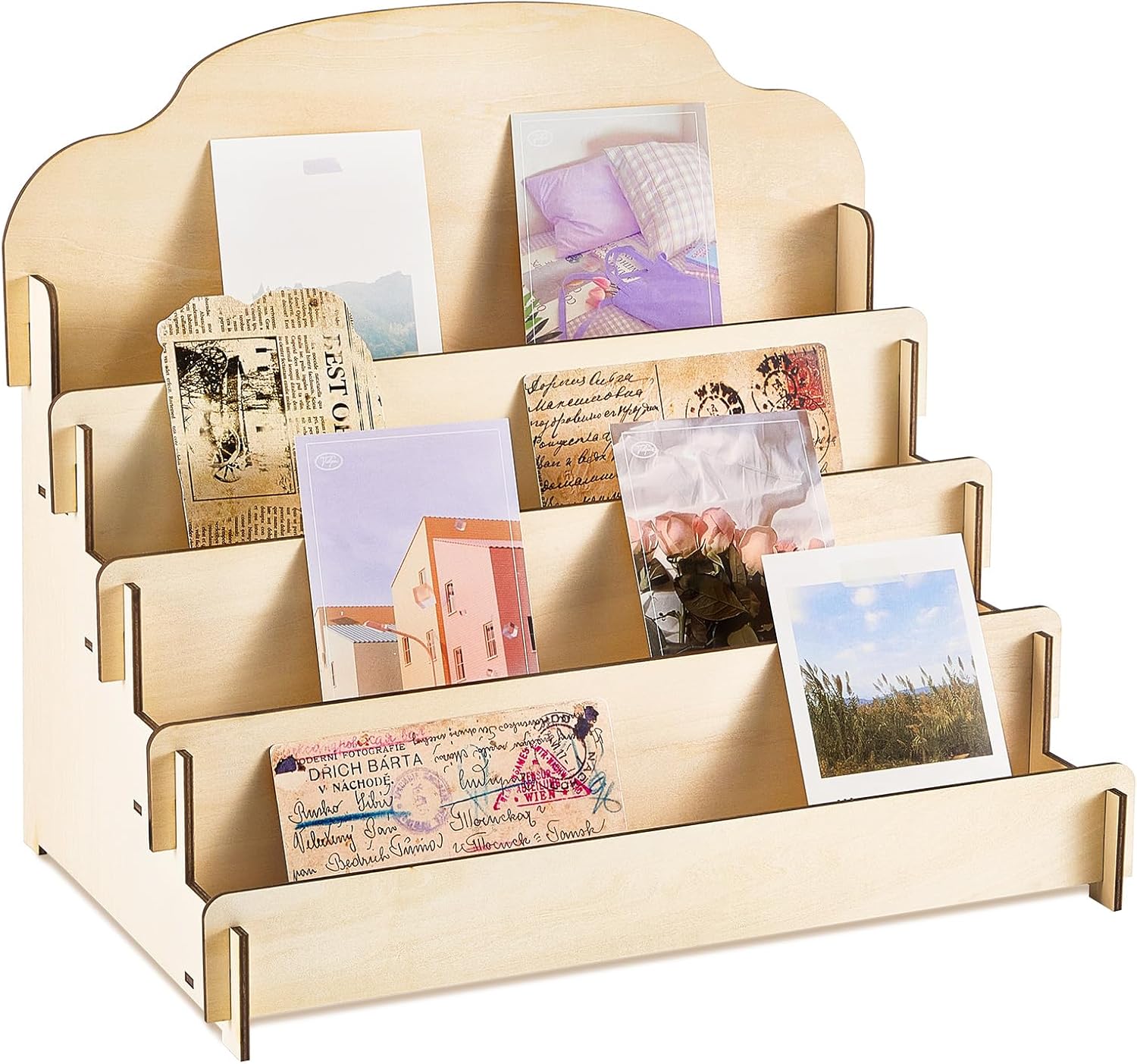 Barydat Tiered Greeting Card Display Stand Wooden Sticker Display Stand Portable