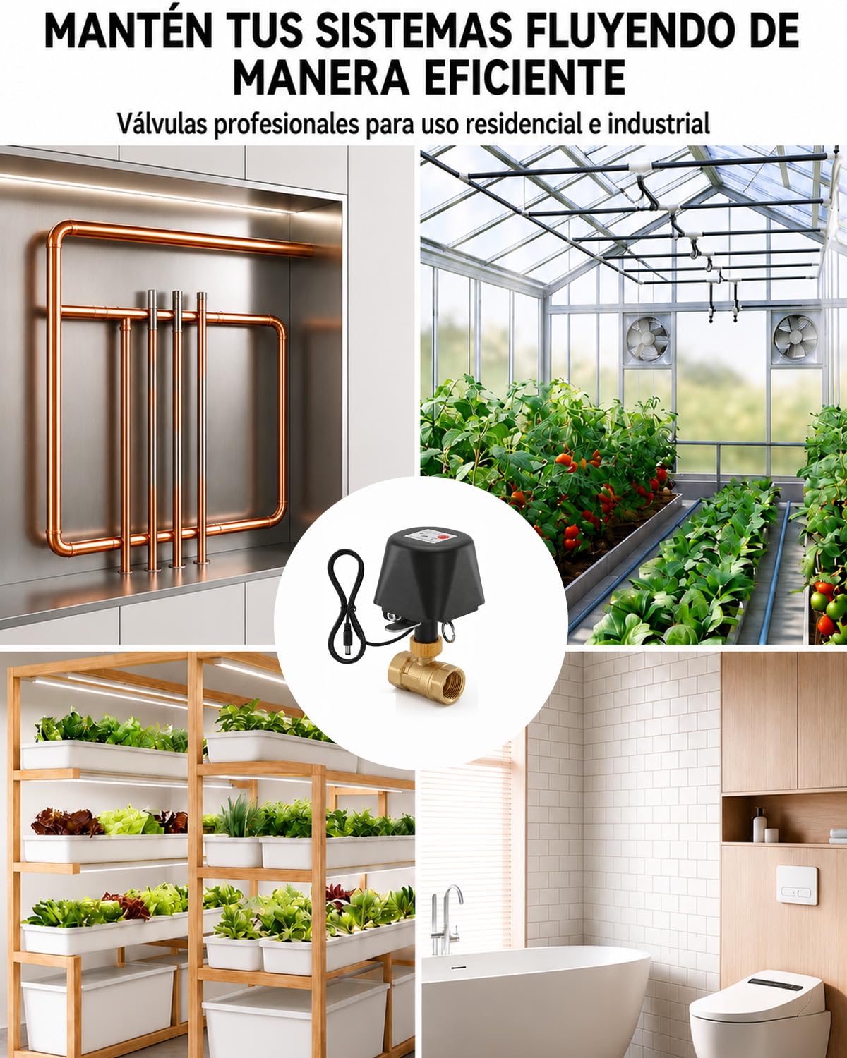 Válvula de Agua Inteligente WiFi, Válvula de Bola Motorizada, Control Remoto por App, Apto con Alexa y Google Home, para Jardín, Invernaderos e Hidroponía, Control de Flujo de Agualatón, Latón, 3/4"