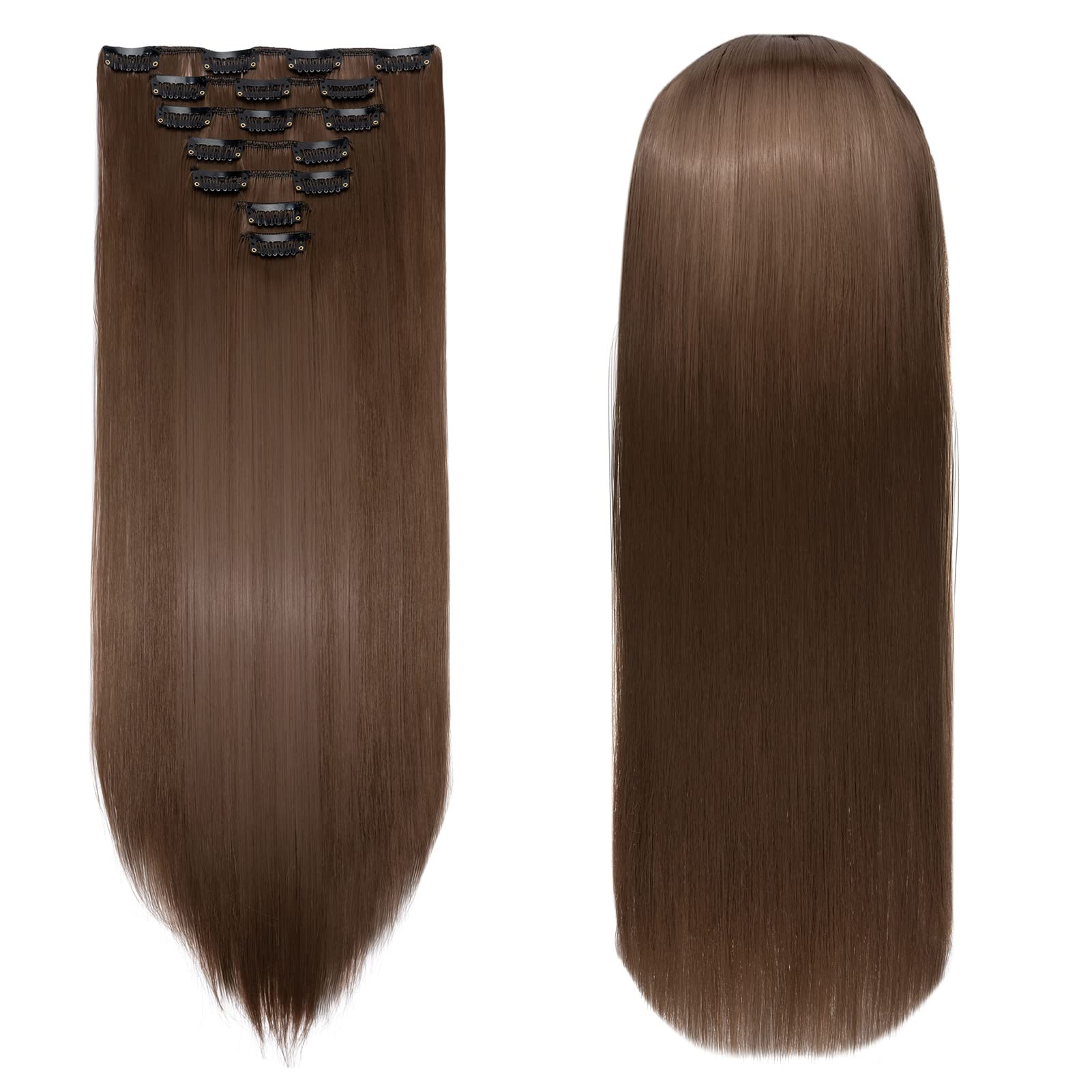 Cybelleza Extension Capelli 8 Pezzi Set Clip in Hair Extensions Capelli Posticcio Liscio Extension Capelli Lunghi Naturali 60cm, Marrone Chiaro