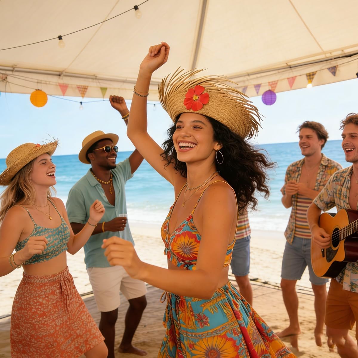 8 Pcs Straw Hat,Handmade Pavas De Puerto Rico Beach Straw Hats,Hawaiian Pava Hat Puerto Rico with Flower Headwear,Pava Straw Hat Puerto Rico Suitable for Beach Party,Luau and Festivals