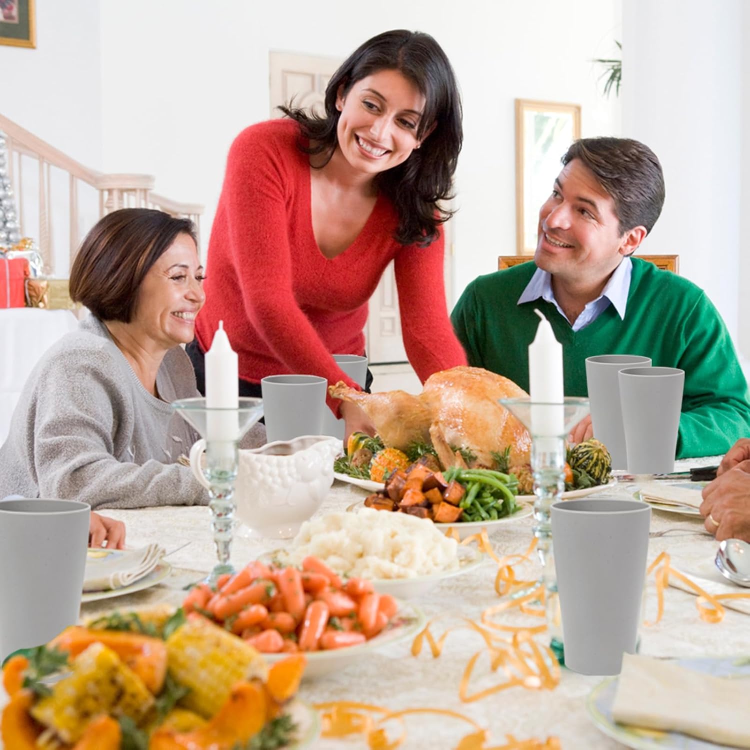 EI Wheat Straw Cups 8pcs Grey Plastic Reusable Cups for Kitchen Unbreakable Plastic Drinking Glasses for Water, Coffee, Juice, Tea - Image 7