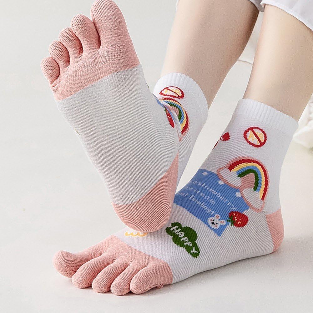 5 par wiosennych skarpet z pięcioma skarpetami w stylu kreskówkowym, oddychające, bawełna Kawaii, z podzielonymi palcami i mundurami, styl Harajuku