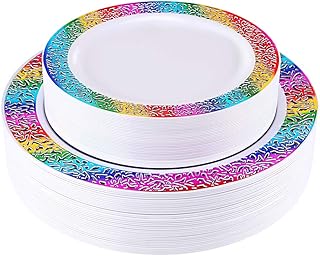 Best 60 pcs Gold Plastic Plates, Disposable Lace Plates,Rainbow Plastic Plates, Birthday Party Plates Include 30 Dinner Plates, 30 Salad Plates(Enjoylife) (rainbow 60) Reviews