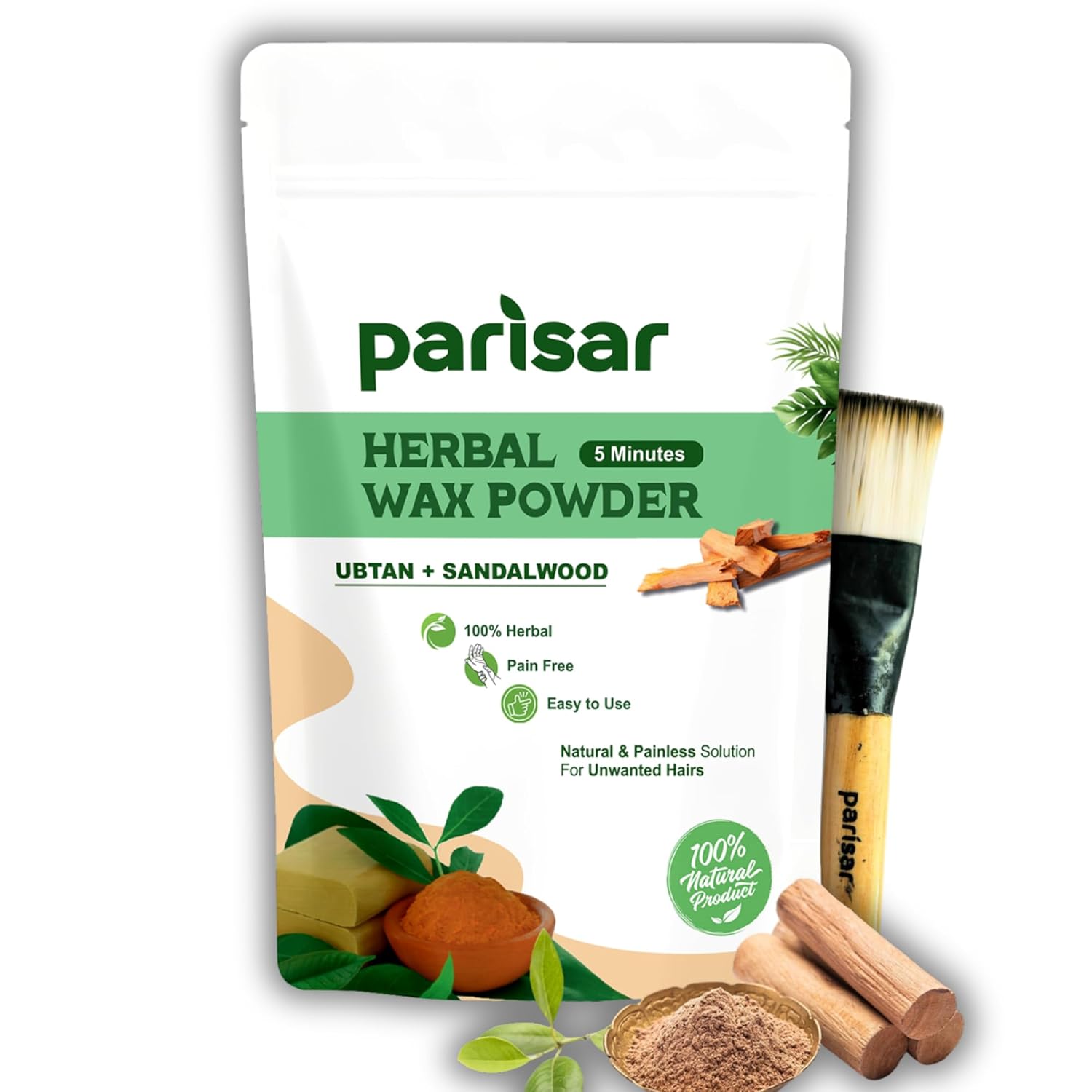Parisar Pharma Herbal Wax Powder for Women and Men with Ubtan & Sandalwood, Natural & Painless Hair Removal Powder for All Skin Types, Powder Wax for Hair Removal, Gentle Formula for Hands, Legs, Underarms, Bikini & Intimate Area, 100gm (Pack of 1)