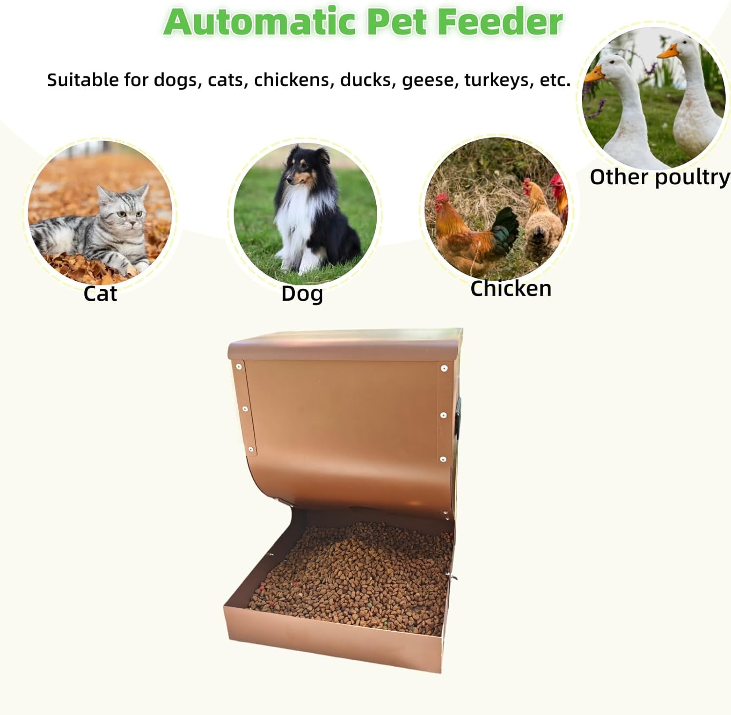 Galvanized Dog Feeders for Large Dogs, 15LBS Gravity Automatic Dog Feeder, Suitable for Indoor and Outdoor Use, Suitable for Medium Dogs,Cats,Poultry, and Pets