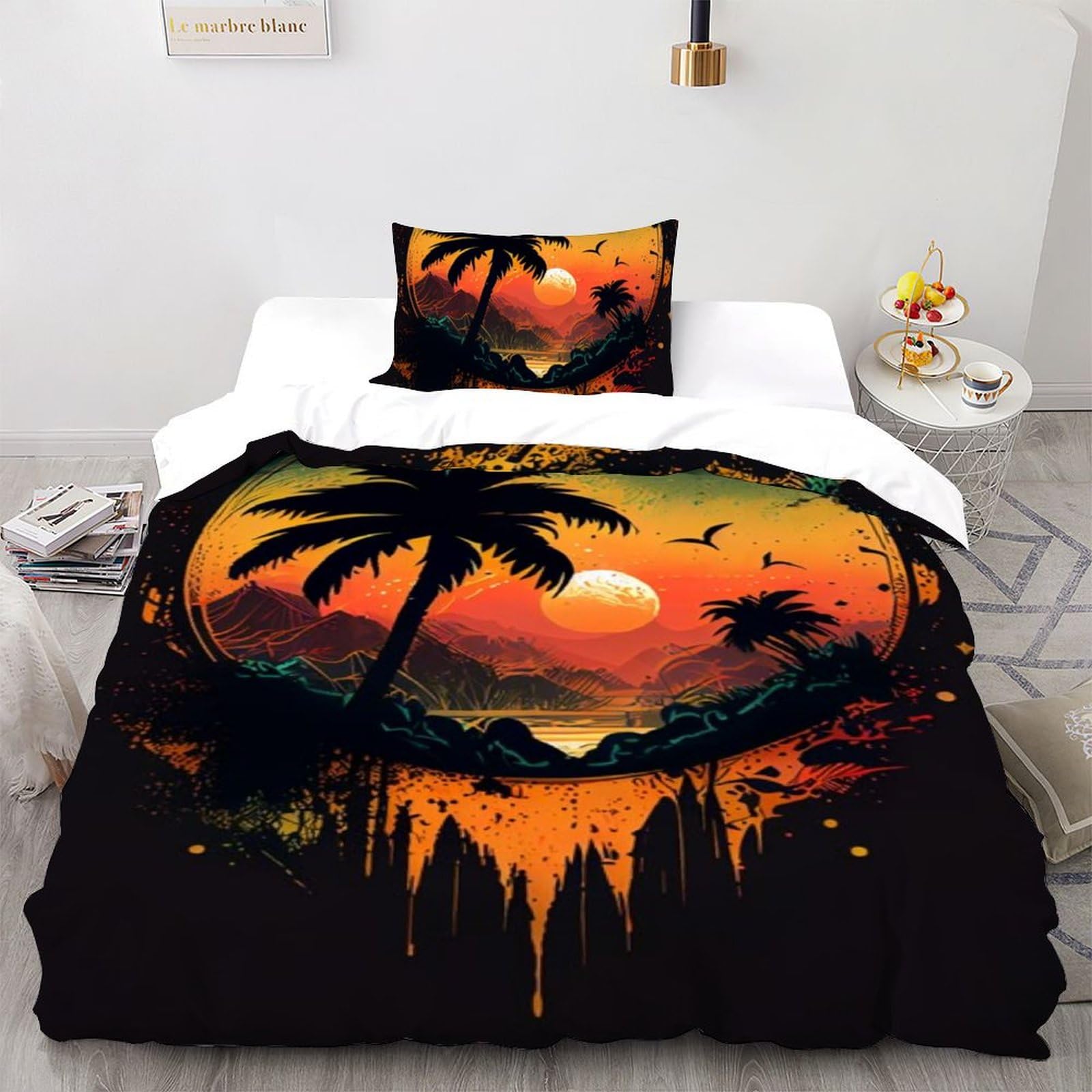Housse de Couette Fille de Plage Facile à Laver pour Lit Enfant 135x200 cm Sans Repassage