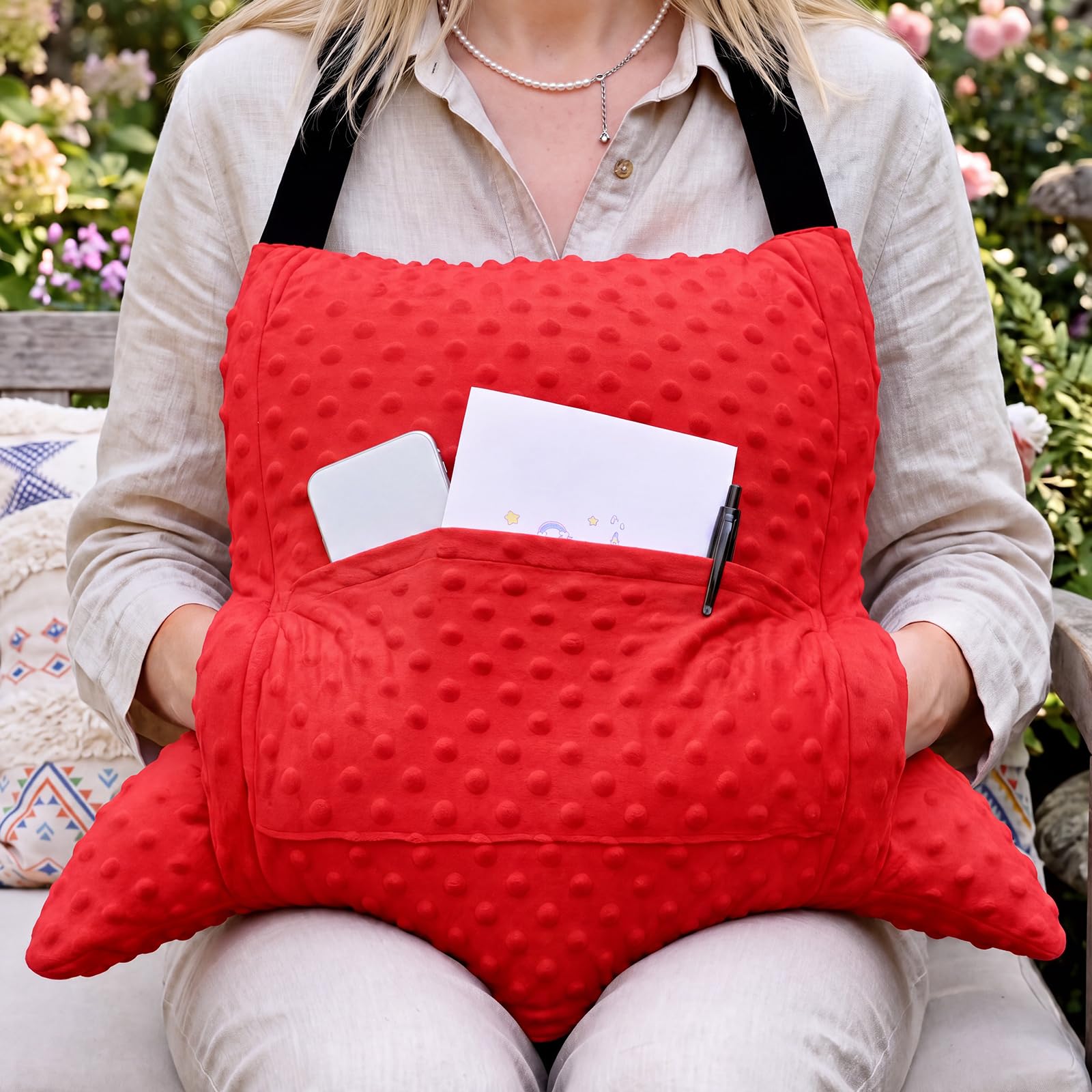 Geelin Hysterectomy Recovery Pillow with 2 Pocket for Abdominal Surgery, Hysterectomy Recovery Must Haves Essentials Abdominal Pillow Post Surgery Gifts for Women (Red)