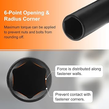 sourcing map Deep Thin Wall Impact Socket 14mm 6 Point Socket 1/2