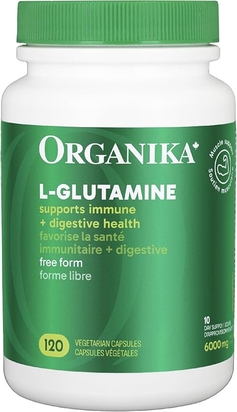 Organika Canadian-Made L-Glutamine - High-Absorption Formula - For Better Immune Defense, Muscle Recovery and Gut Health | 500mg 120vcaps