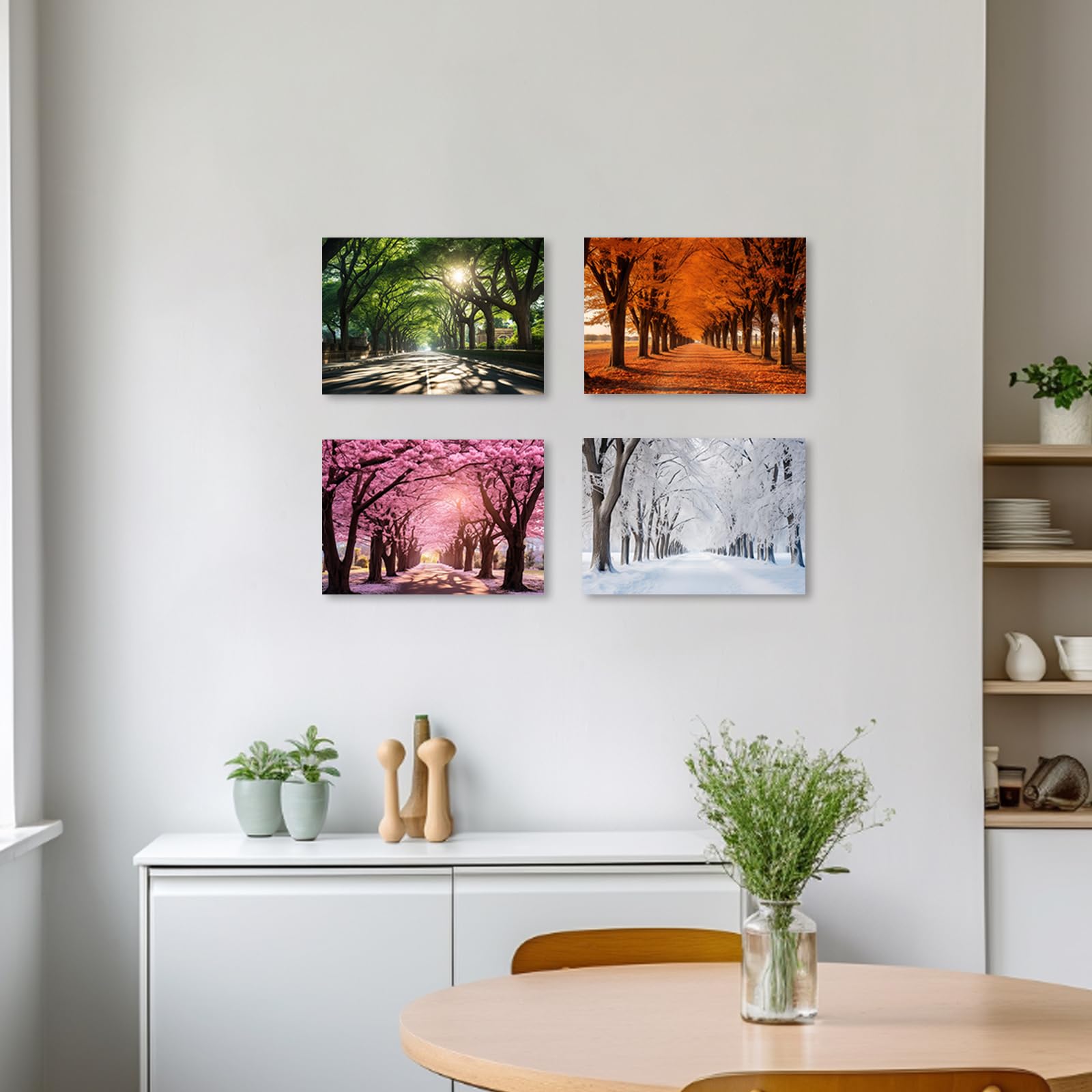 ZXHYWYM Vier Jahreszeiten Leinwandbilder 4 teilig Frühling Sommer Herbst Winter Bild Drucke Naturlandschaft Gemälde moderne Heimdekoration (Bild-1, (20.00 x 30.00 cms x 4 Teilig))