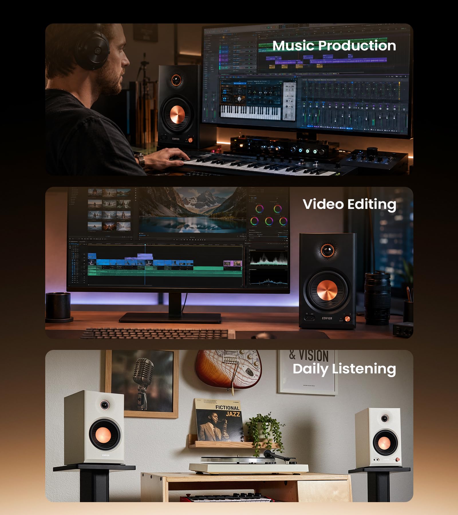 Edifier MR4.5 aktive Studio-Lautsprecher | Hi-Res Monitor 80 Watt | XLR, TRS, RCA + AUX | Bluetooth 6.0 Multipoint | LDAC-Wireless 24 bit/96 kHz | ConneX-App | EQ + Front-Regler (Schwarz)