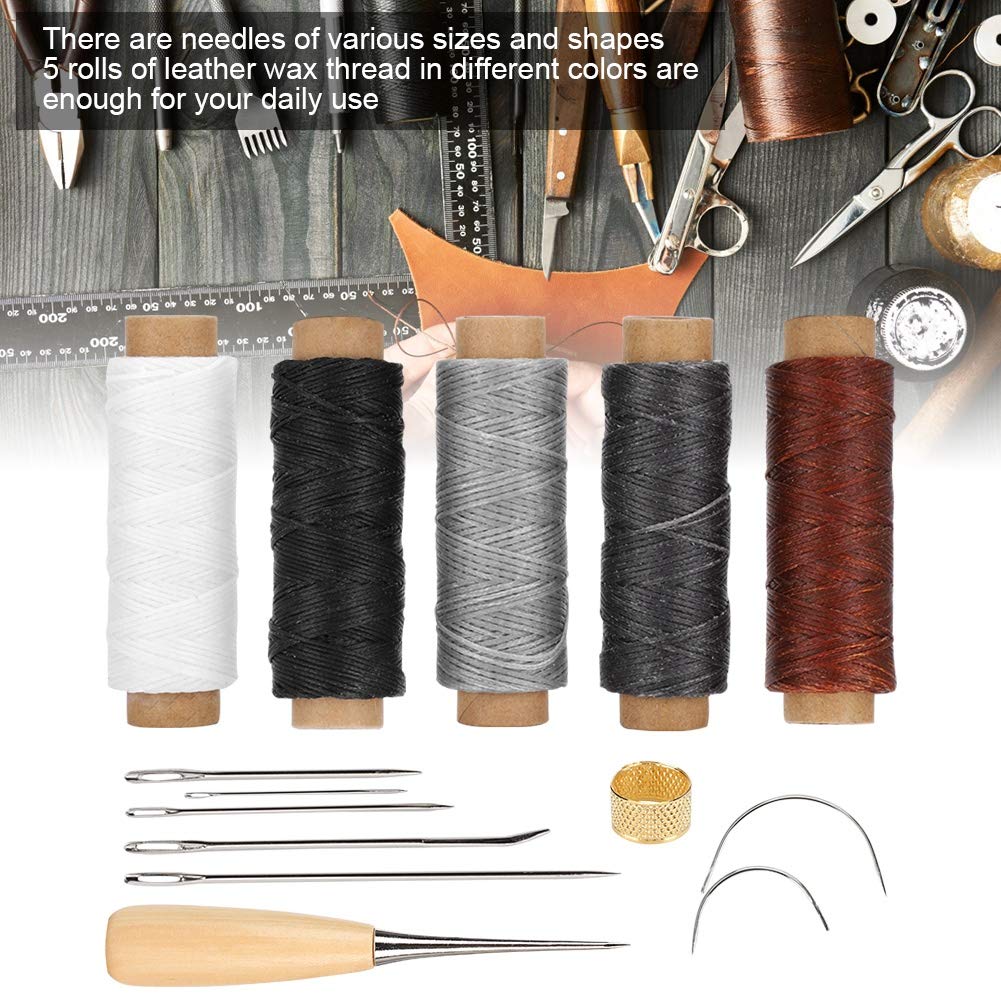 Kit Aghi Da Cucito Per Pelle - 15 Pezzi Con Aghi Piegati, Per Allacciatura E Custodia In Legno - Per Fai-Da-Te E Artigianato