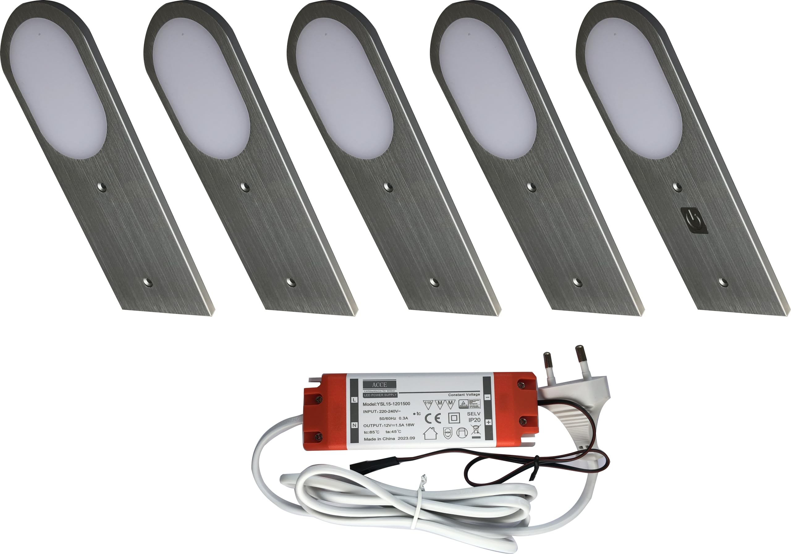 ACCE Lámpara de pared empotrada de aluminio para cocina, muebles de cocina, sumidero fino, con convertidor con sensor táctil, regulable, blanco neutro o blanco cálido (juego de 5, Blanco Neutral)
