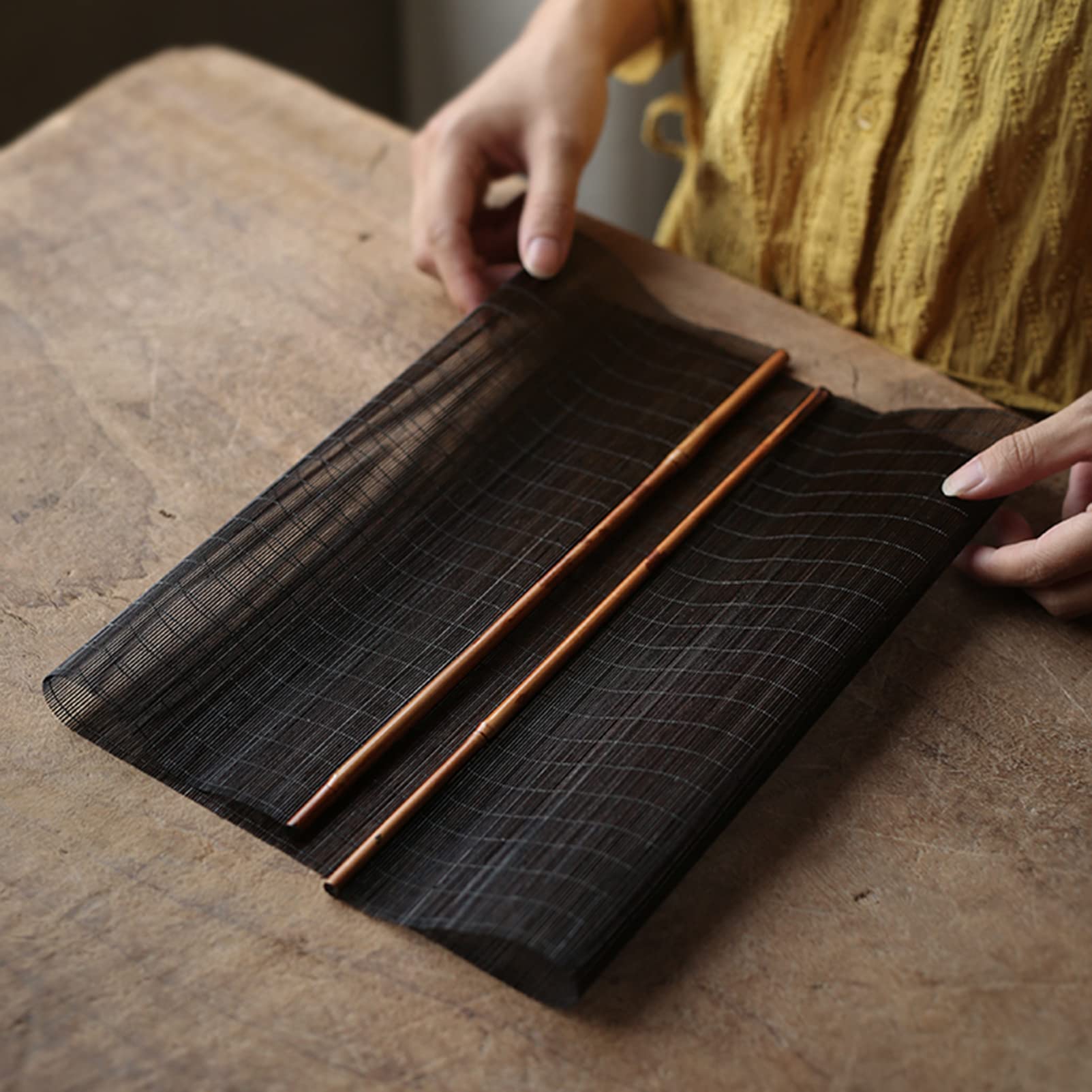 Caminos de Mesa Corredor De Mesa Tejido De Seda De Bambú Hecha A Mano Pura, Esteras De Mesa De Té Lavables con Aislamiento Térmico De Té, Accesorios De Ceremonia De Té, 30 × 46 Cm