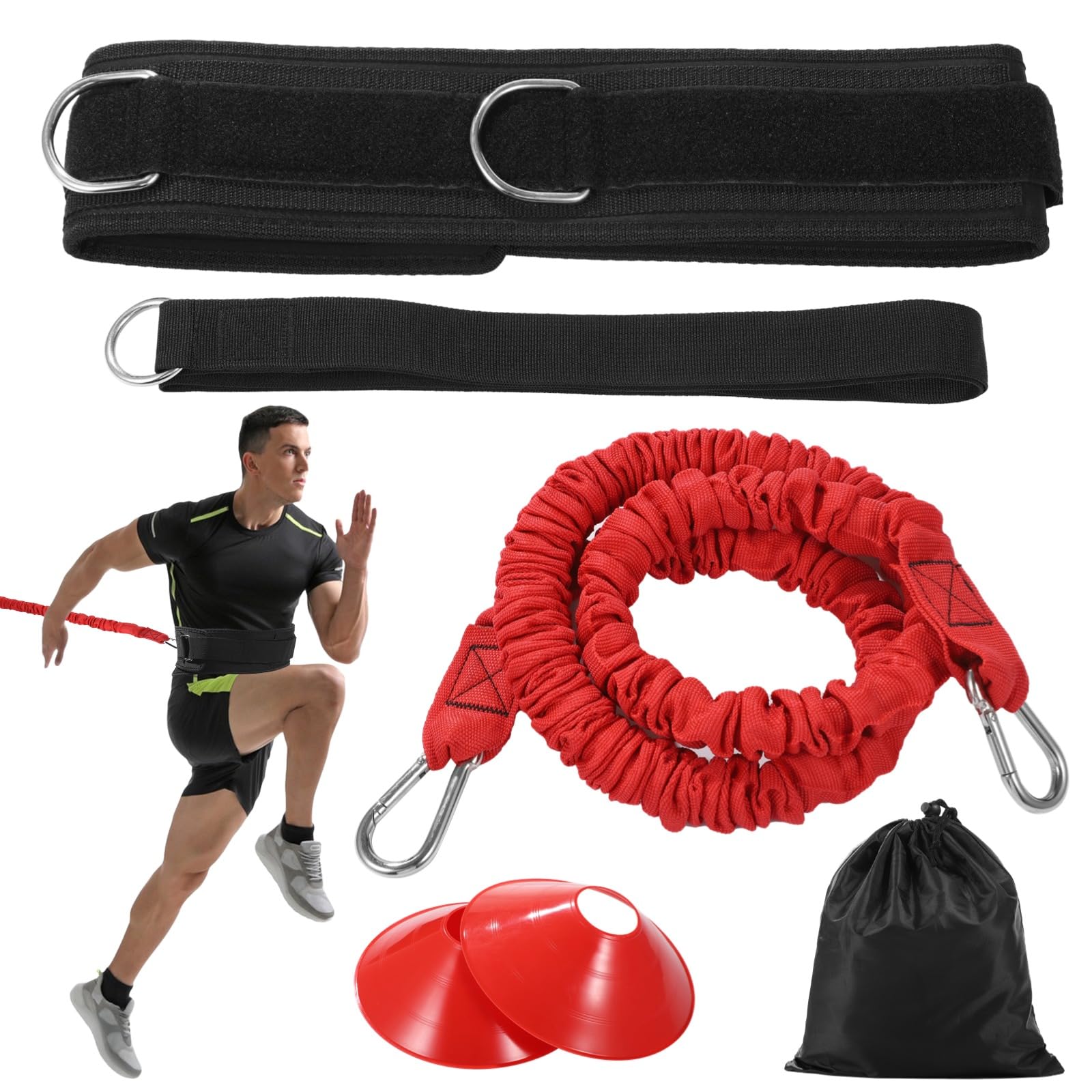 Juego de 5 equipos de entrenamiento de velocidad, completo con banda elástica de resistencia, cinturón de cintura, conos de entrenamiento y banda de fijación, kit de desarrollo multideportivo