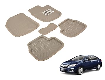 Auto Hub EVA, Plastic 3D Car Floor Mats Compatible for Honda City (Model : 2018-2019, Beige)