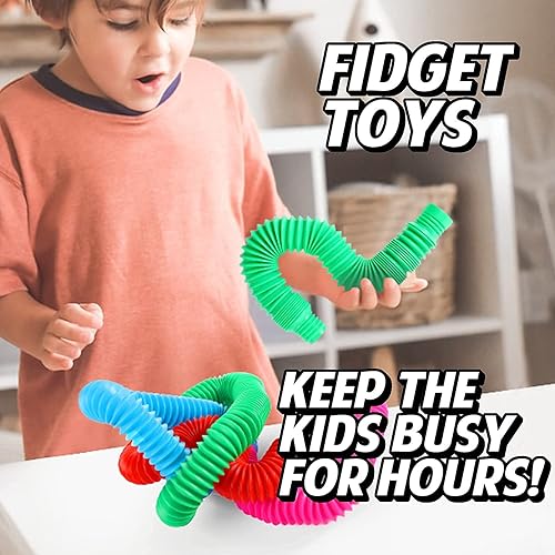 Miniatura 6 de Pop Multi-Color XL Tubes Juguete Sensorial para Niños Pequeños Juguetes de Aprendizaje - Paquete de 4