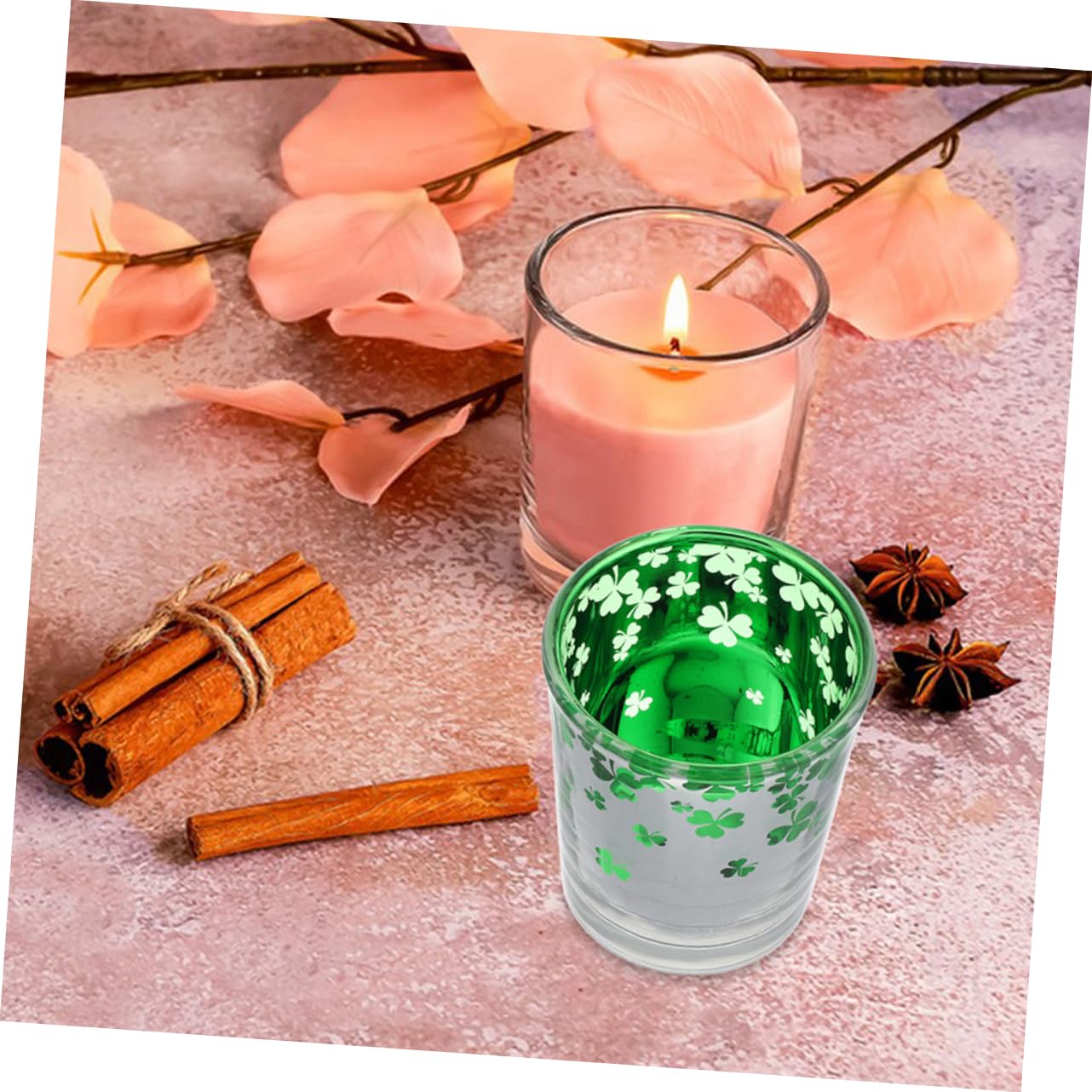 Mobestech 12pièces Bougeoirs Verre Vert Motif pour Saint-Patrick Décoration De Table pour Mariage Et Dîners Intérieurs