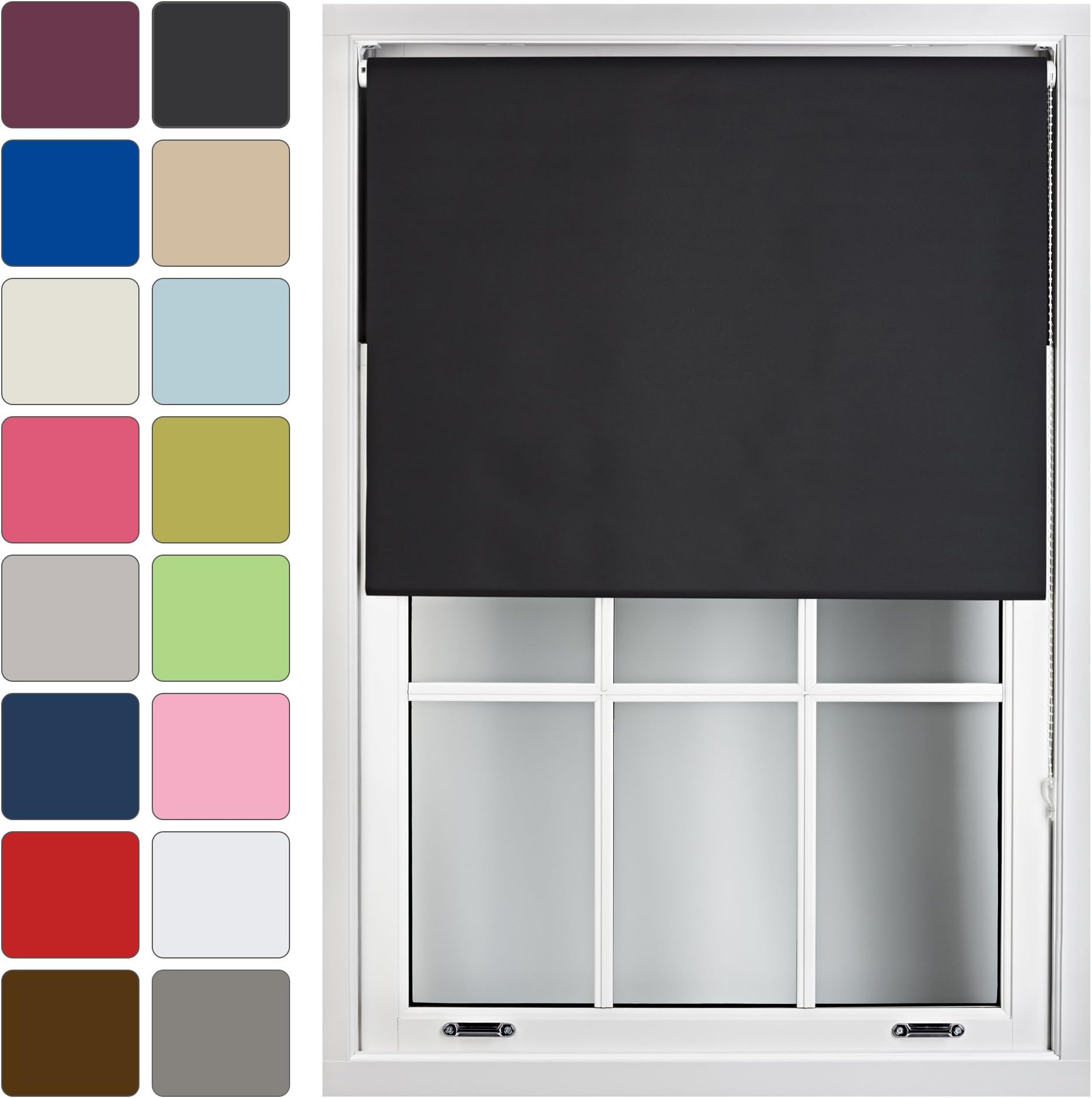 FURNISHED Roller Blinds Window Blackout Blind - 100% Black Out Thermal Fabric Easy Fit Fittings - Custom Made to Measure Blackout Blind Bedroom Bathroom Kitchen, Black, Up to 120W x 165H cm