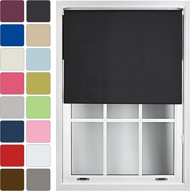 Furnished Blackout Roller Blinds for Windows Custom Made to Measure - Black Out Thermal Fabric Durable Fittings Easy Fit - Roller Blind, Black, Up To 60cm