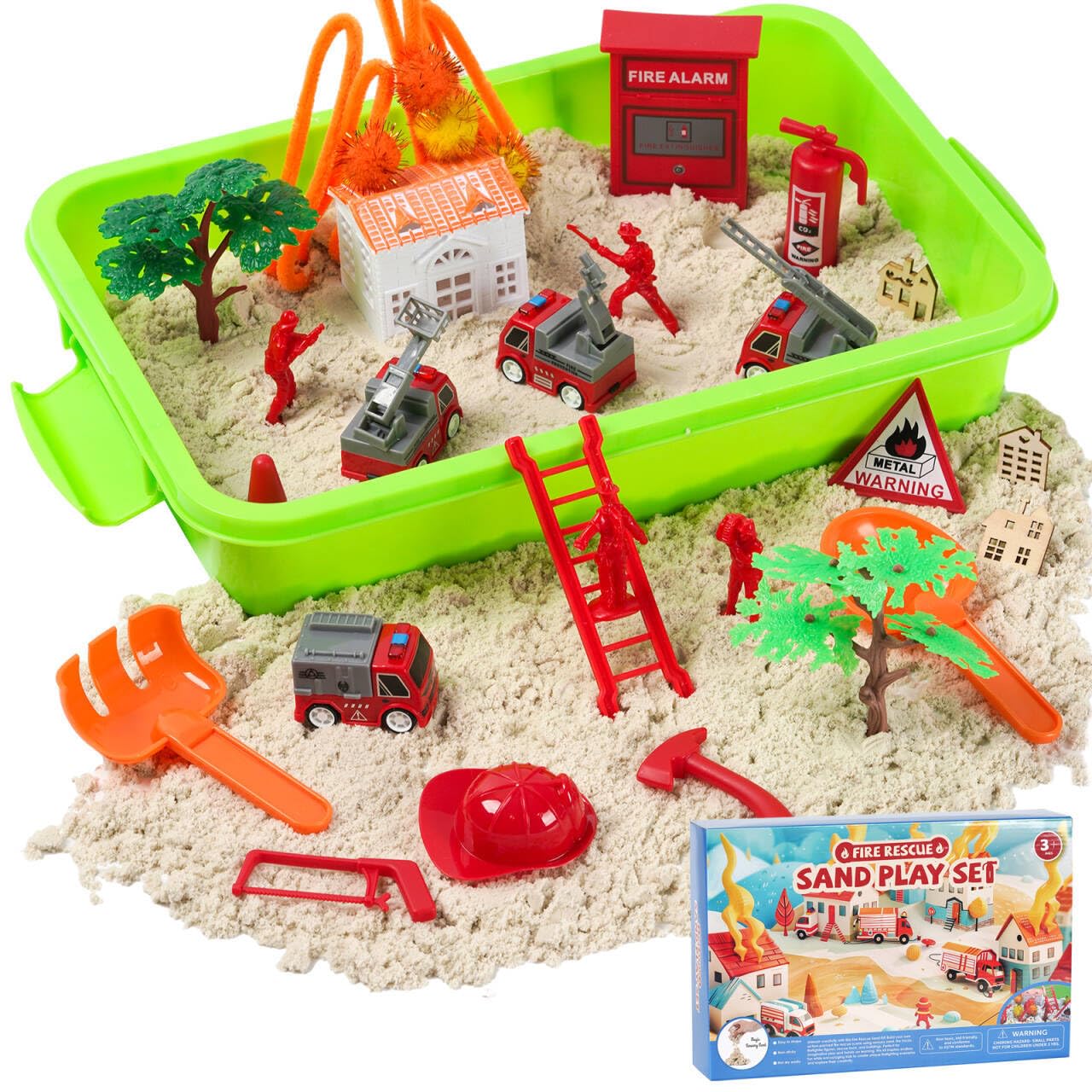 50Pcs Firefighter Sensory Bin,Beach Toys for Toddlers 1-3,Sand Toys with 2.2lbs Play Sand,Sandbox with Lid for Toddlers 1-3,Toy for 3 4 5 6 7 Year Old Boys Girls,Gift for Kids Age 3-7